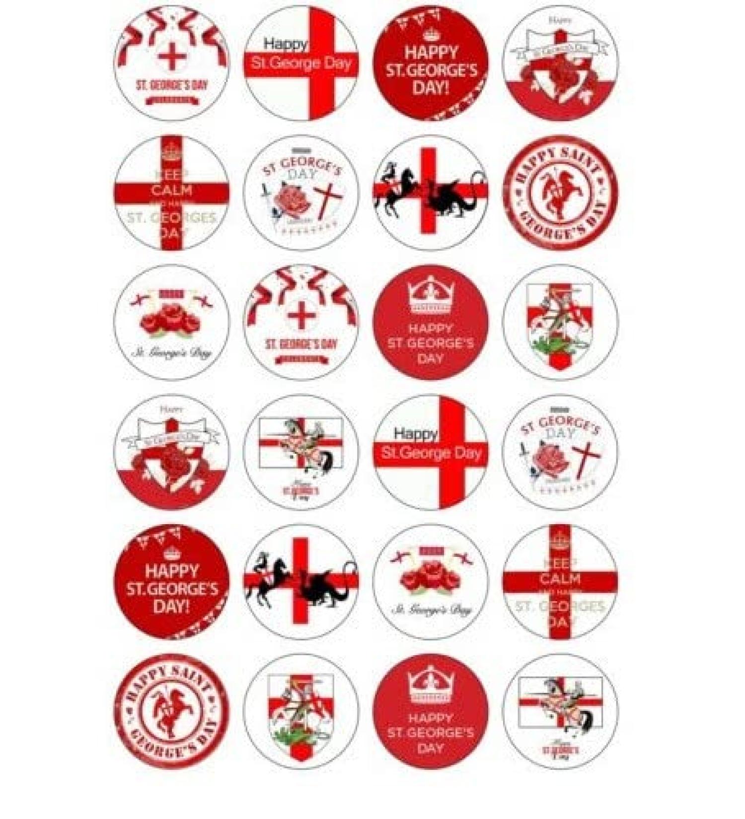 Vision4ever 24Pcs St Georges Day England English Edible Wafer Paper Cake Toppers Useful for Decorations