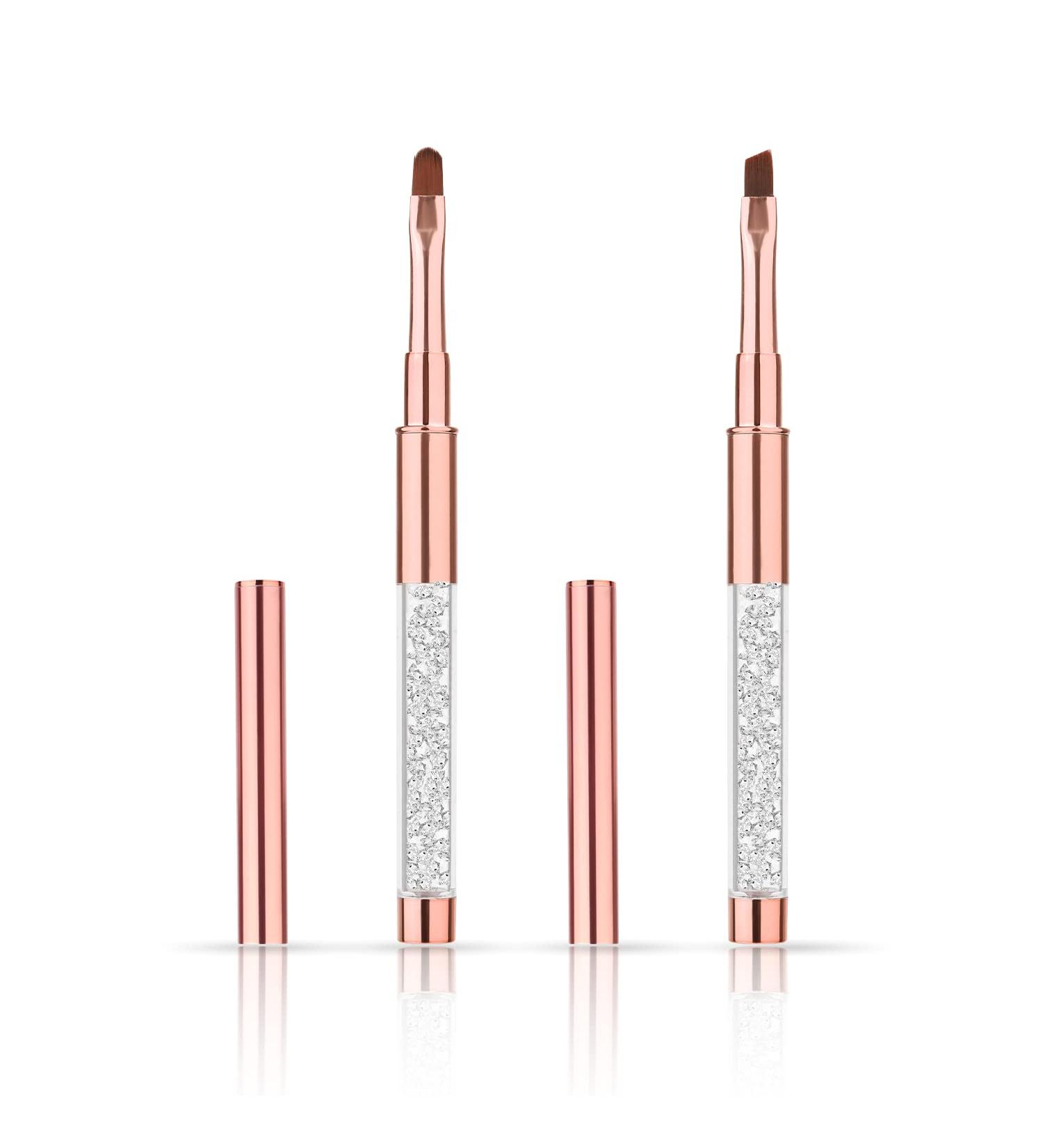 2pcs Nail Art Clean Up Brushes - Rose Gold Metal Rhinestone Handle - DIY Design & Polish Mistake Cleaning - Nail Cleaning Brush - Buy Online on GoSupps.com