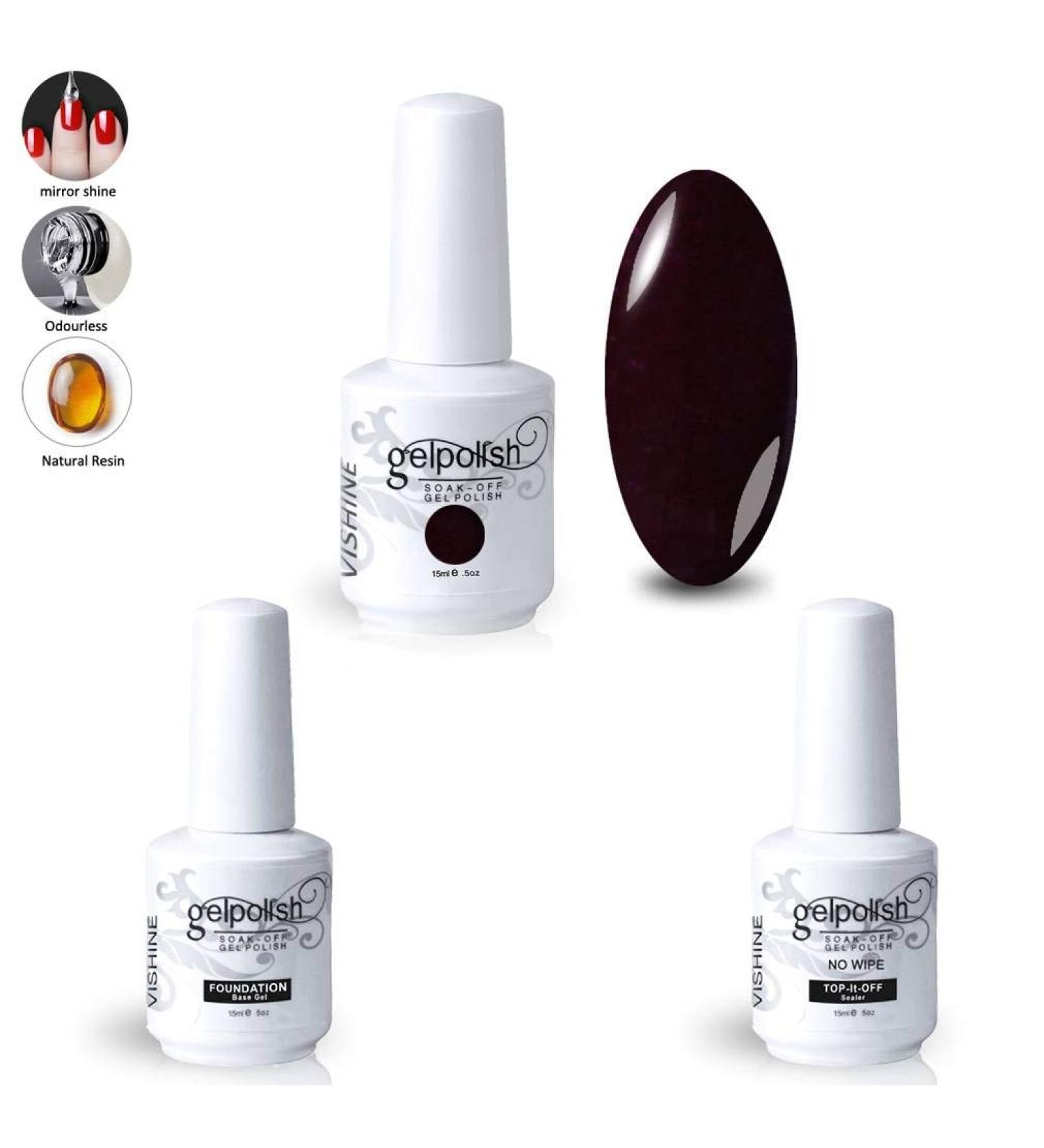 Vishine Gelpolish Manicure Salon UV LED Soak Off Gel Nail Polish & Base Coat Top Coat Set Dark Purple(1339) - Buy Online on GoSupps.com