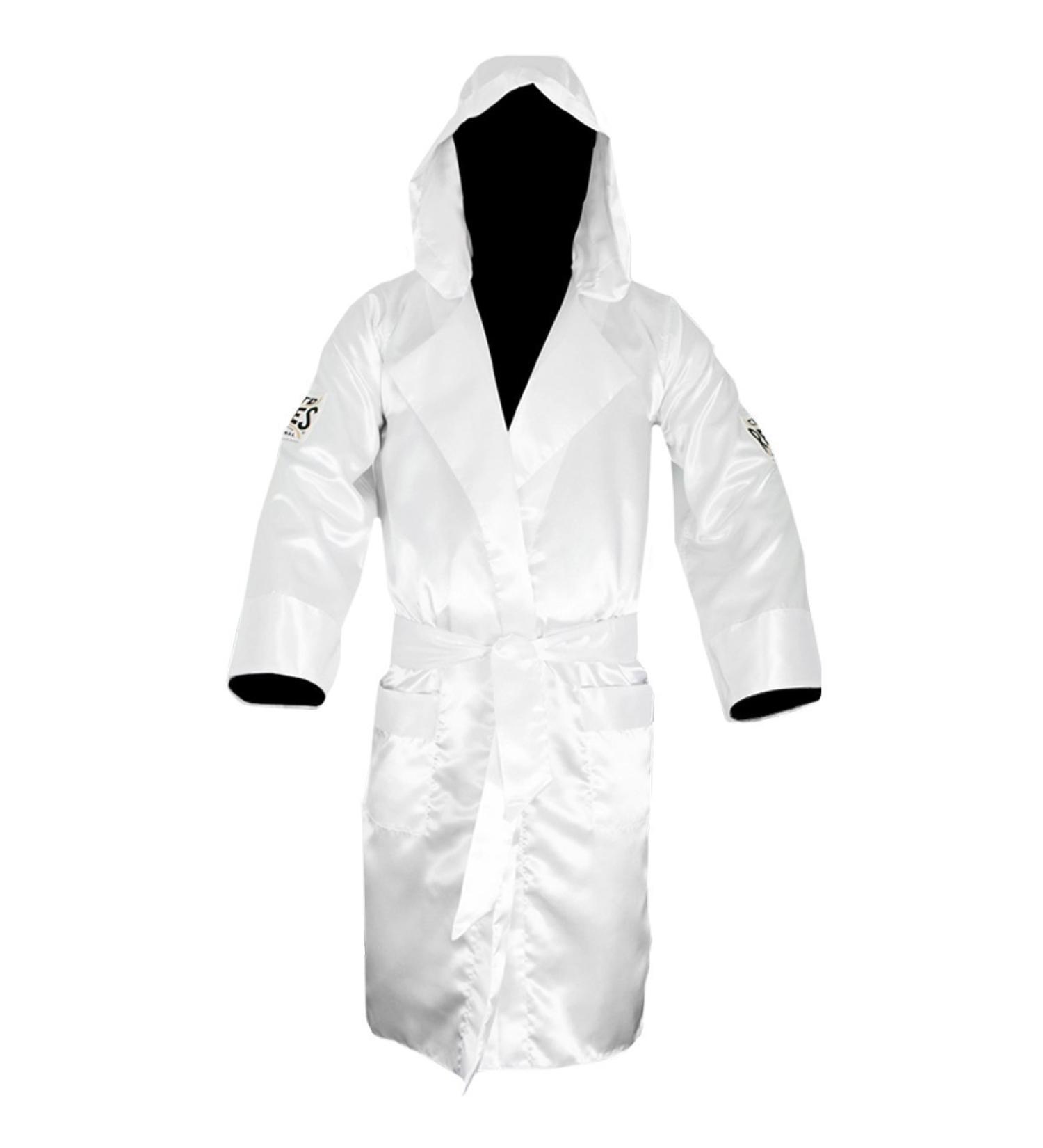 Cleto Reyes Satin Boxing Robe with Hood - Large - White | Premium Boxing Apparel - Buy Online on GoSupps.com