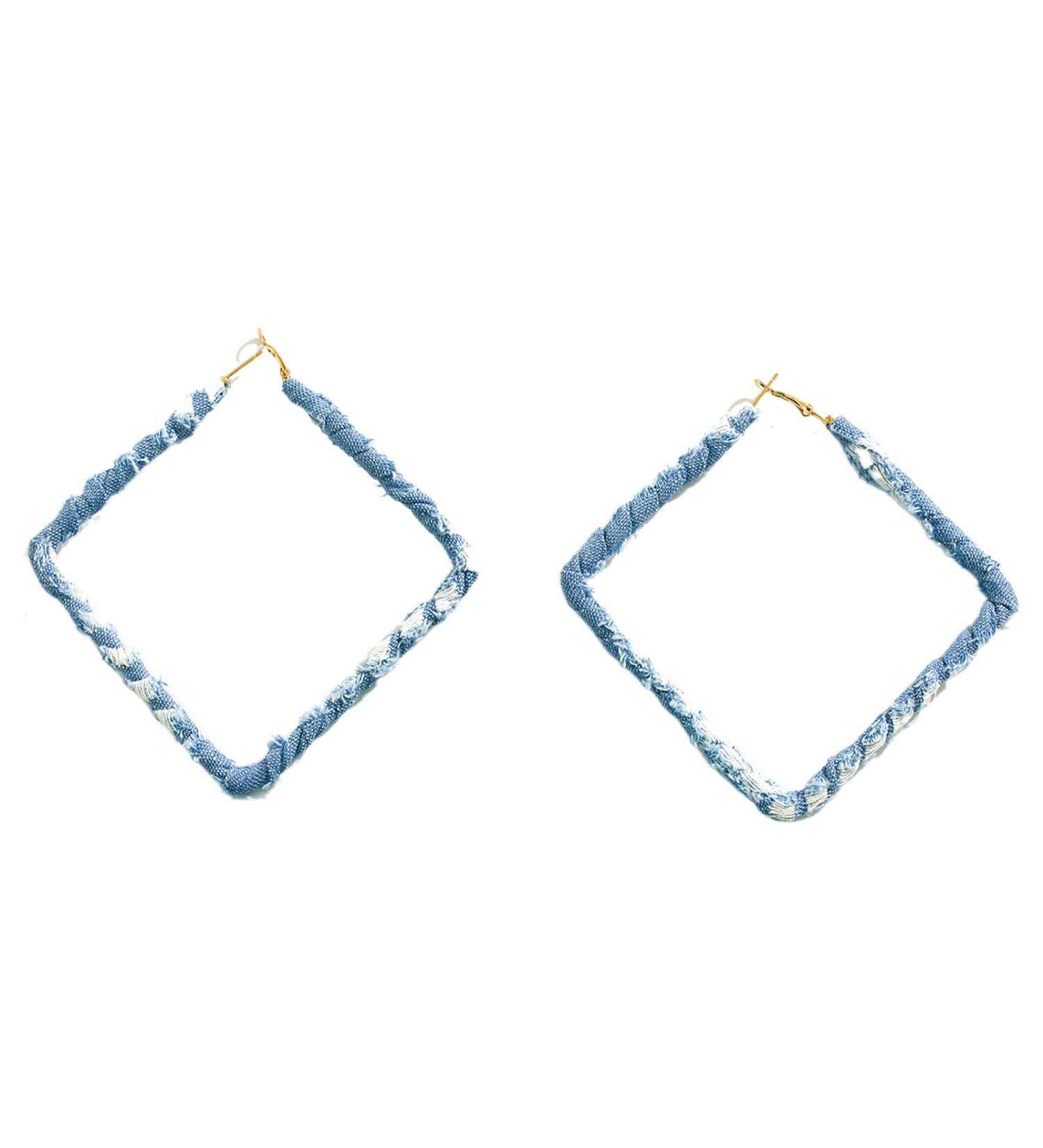 Feyleie Denim Ear Hoops - Stylish Round Earrings for Women & Girls | Exaggerated Winding Jewelry - Buy Online on GoSupps.com