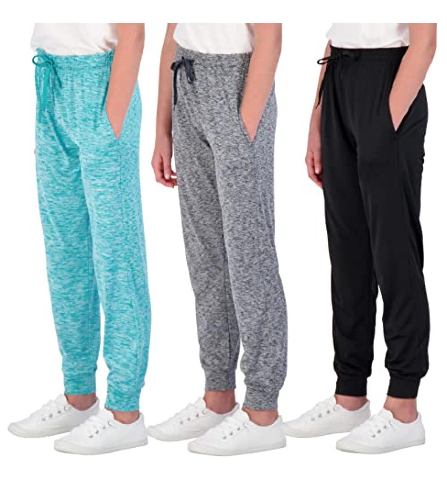 Girls' 3-Pack Dry-Fit Joggers - Medium Set of Soft Athletic Sweatpants (Ages 7-16) - Buy Online on GoSupps.com