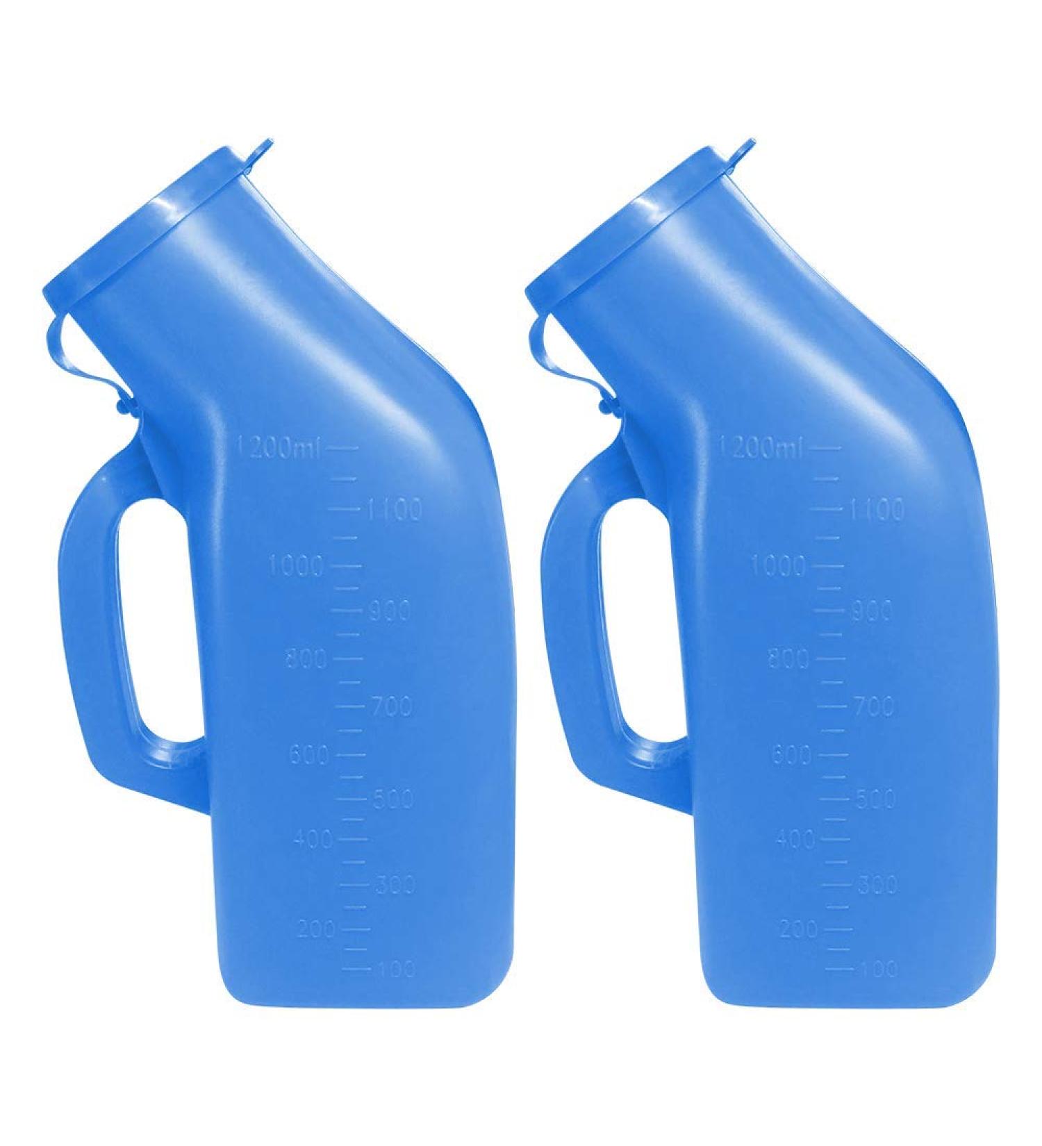 Men's Urinals 2 Pack - 1200ml Portable Urine Collection for Hospital, Incontinence, Elderly - Travel Bottle, Blue - Buy Online on GoSupps.com
