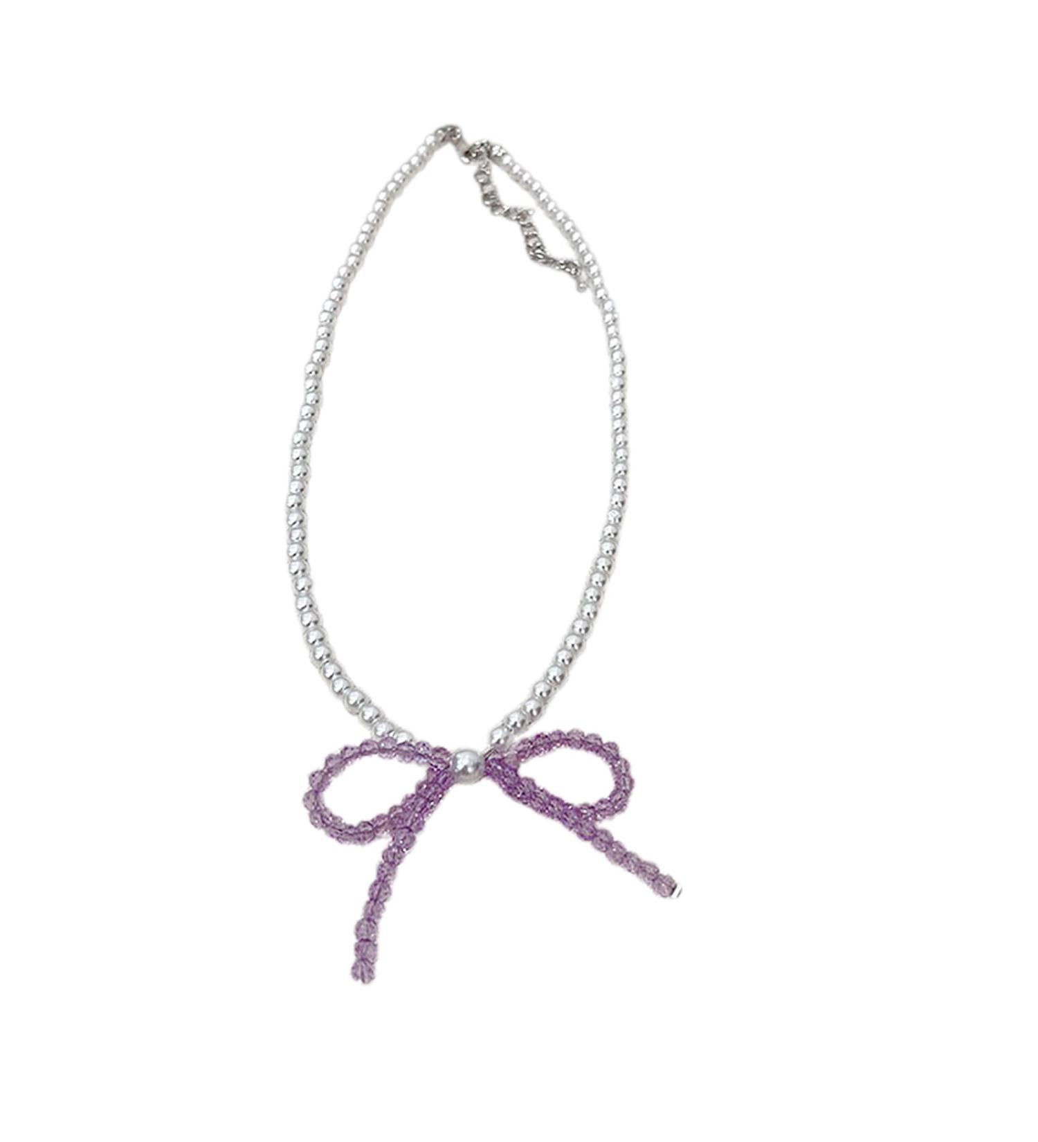 Oralgo Elegant Crystal Loop Pearl Necklace - Delicate Accessory for Daily Wear & Special Occasions in Violet - Buy Online on GoSupps.com