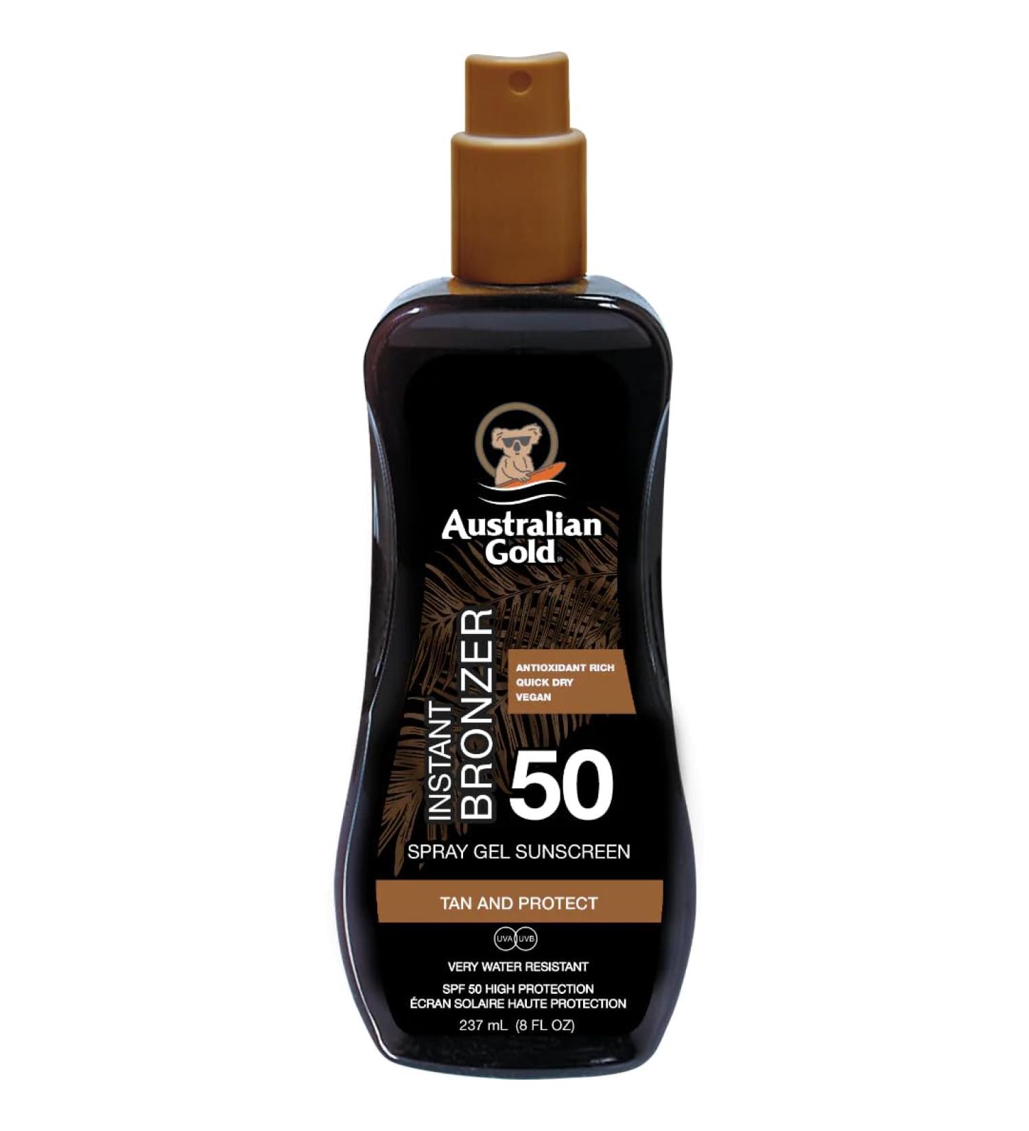 Australian Gold SPF 50 Spray Gel with Bronzer 237ml - Sun Protection with Instant Glow - Buy Online on GoSupps.com