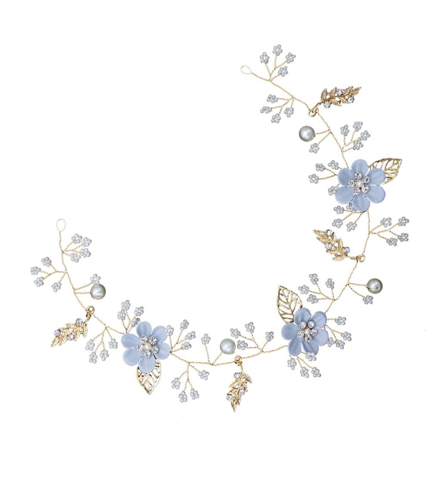 Blue Rhinestone Pearl Flower Alloy Headpiece - Handmade Wedding Hair Accessory for Bride & Bridesmaids - Buy Online on GoSupps.com