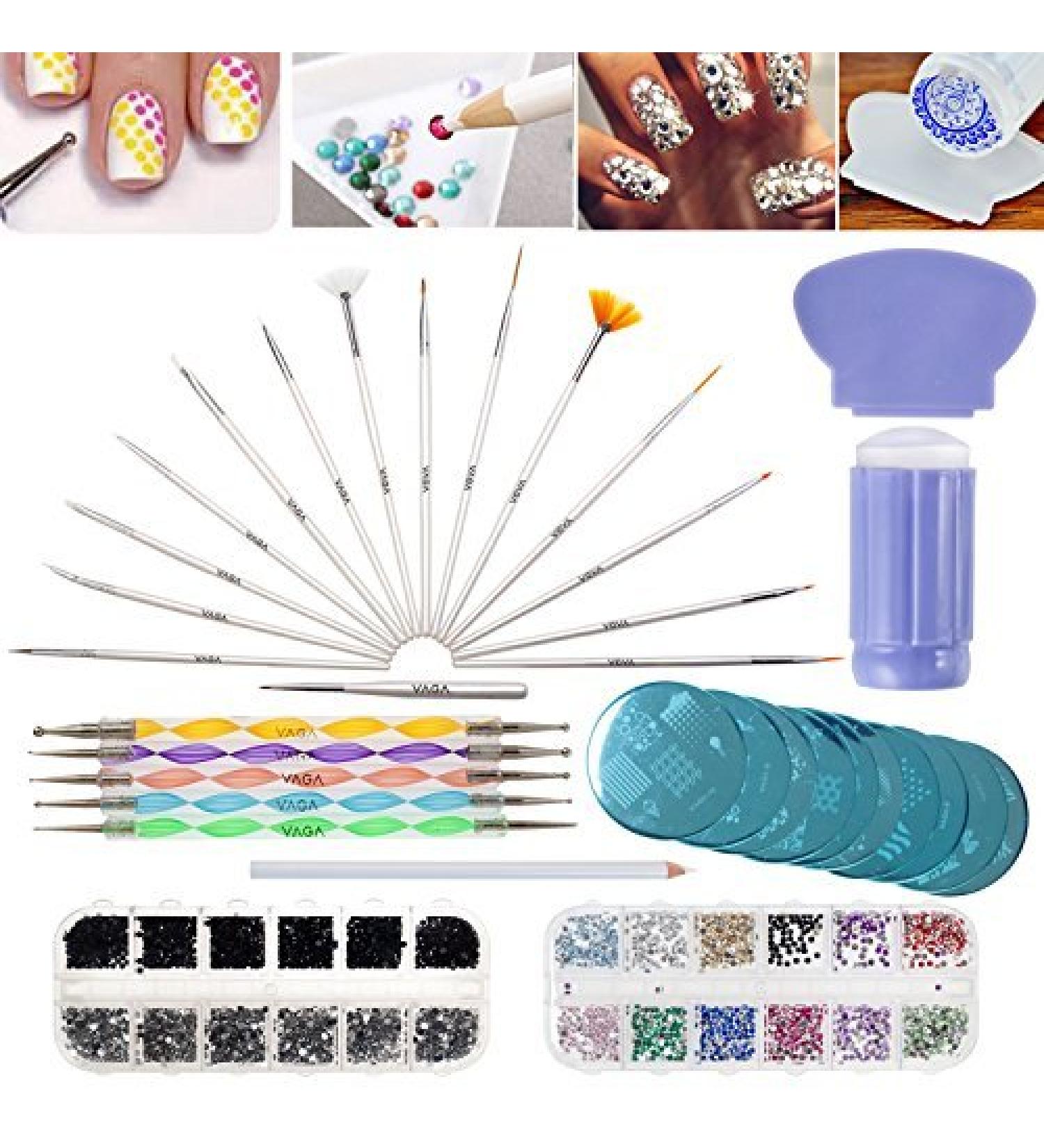 VAGA Manicure Set with 1500 Gemstones, Crystals, Stamping Plates, and Nail Art Tools - Nail Kit for Professional Nail Art Supplies - Buy Online on GoSupps.com