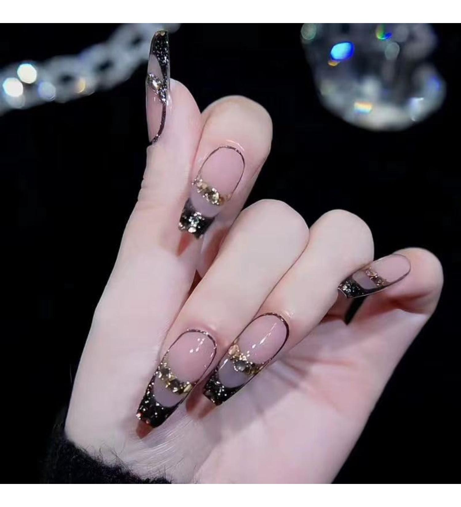 Temperament Enhancement Nail Patch New Luxury and Advanced Feeling Full Score Double French Wearable Manicure (10-Piece Package) which is Friendly to Black Skin and Yellow Skin and White. (Size : Small - Buy Online on GoSupps.com