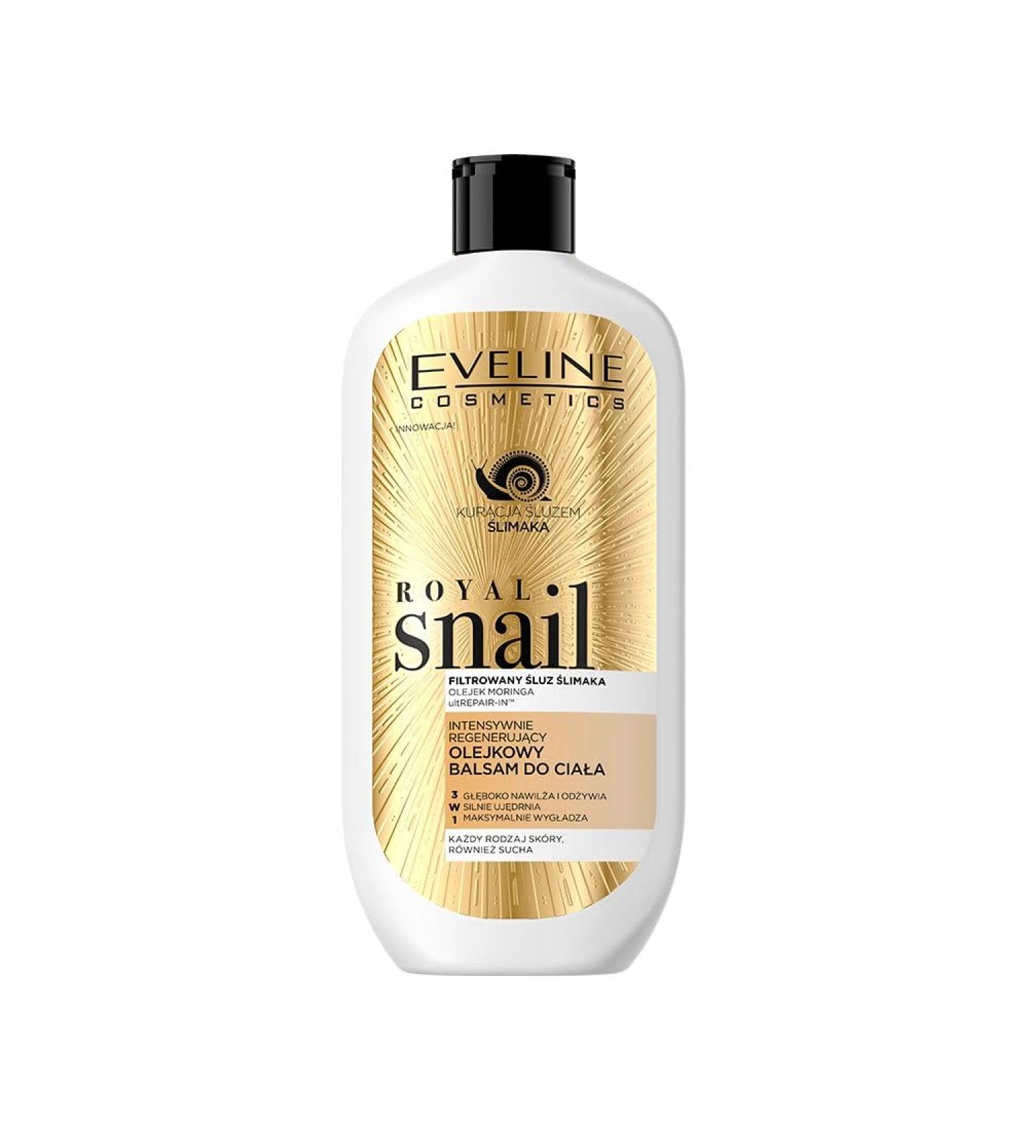 Eveline Cosmetics Royal Snail Intensive Regenerating Oil Body Balm with Snail Slime Shea Butter Hemp Oil - For All Skin Types 350 ml