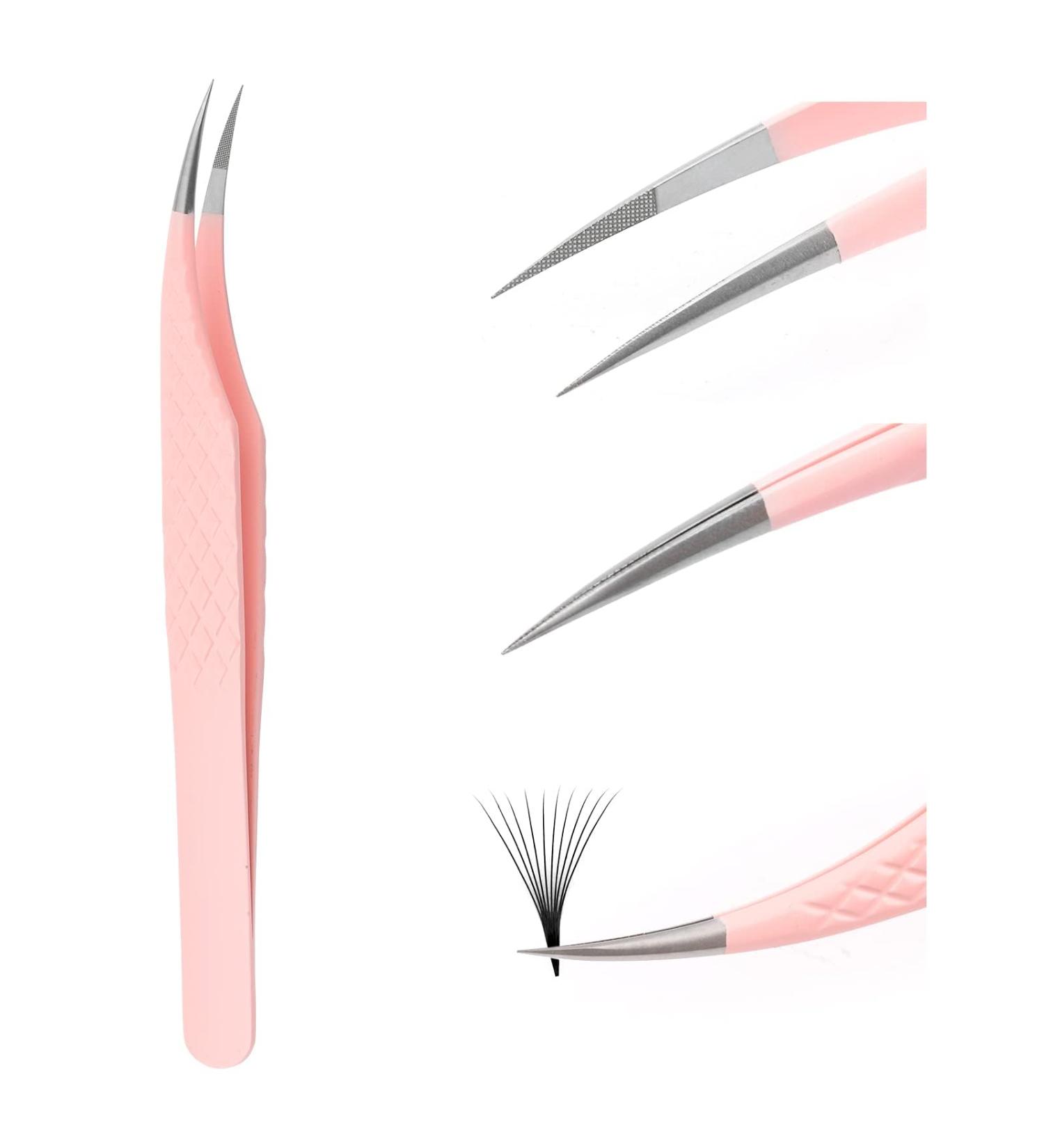 Buy Independent Pink Stainless Steel Curved Tweezers for Eyelash Extensions - Professional Striped Dolphin Form LW-HT | International Shipping Available - Buy Online on GoSupps.com
