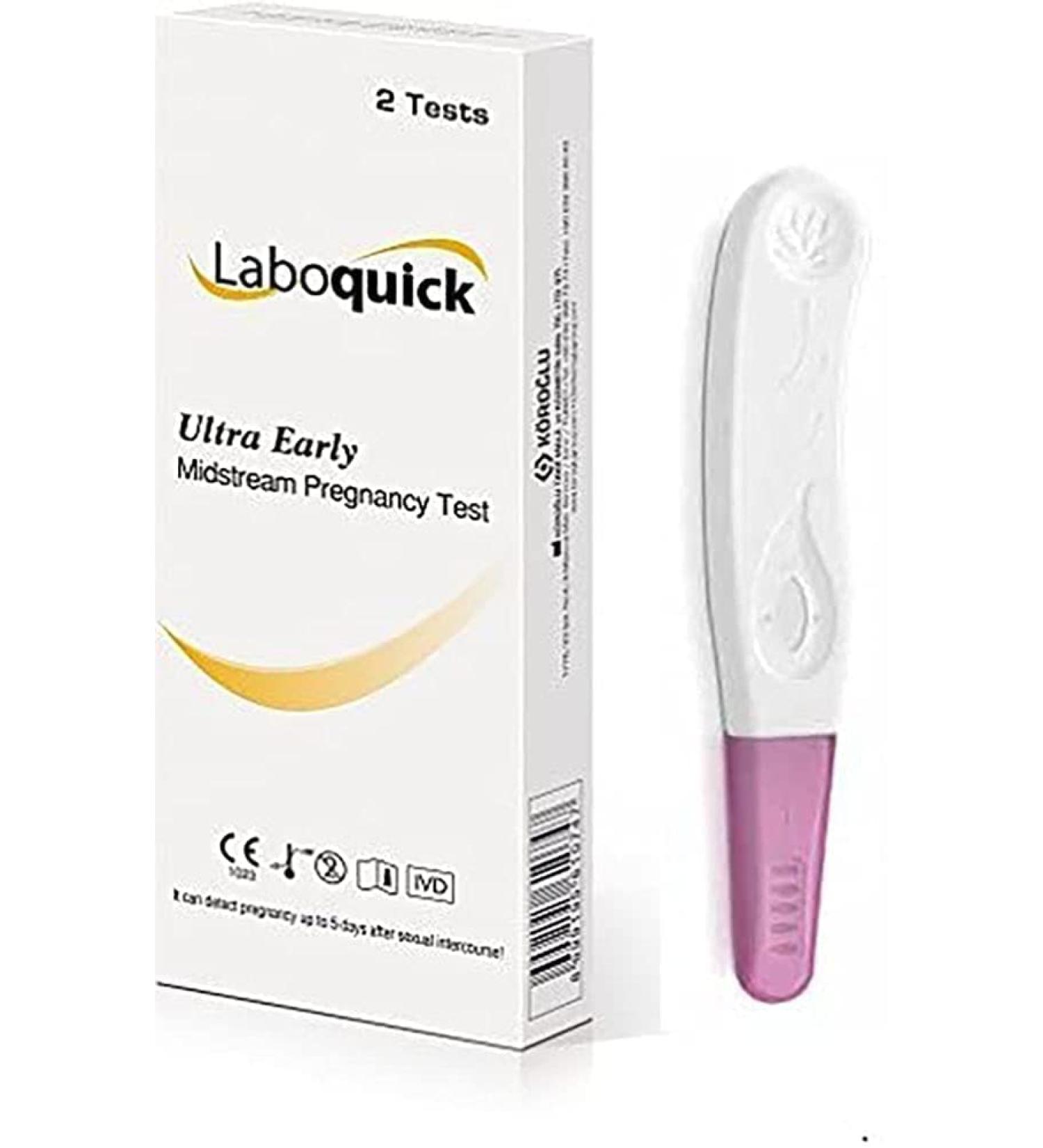 Laboquick Ultra Early Midstream Pregnancy Test - 2 Test Bundle - 5 Days Early Detection - 10mIU/ml HCG - Buy Online on GoSupps.com