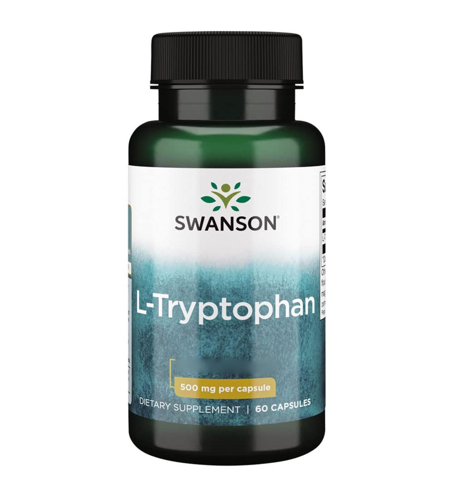 Swanson L-Tryptophan 500mg 60 Capsules Amino Acid High Dosed Lab Tested Soy Free Gluten Free Non-GMO - Buy Online on GoSupps.com