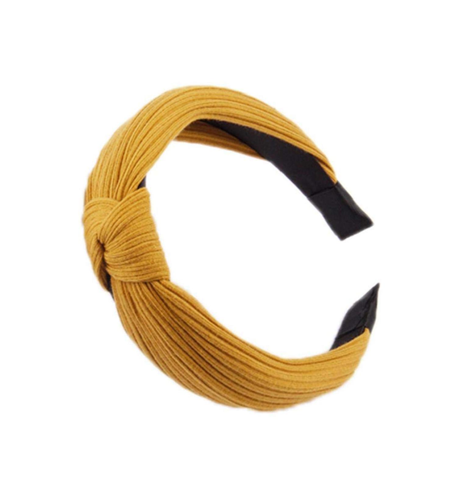 Knotted Headbands For Women Wide Plain Turban Headband Fashion Cross Knot Hair Bands With Solid Colors (Ginger Yellow) - Buy Online on GoSupps.com