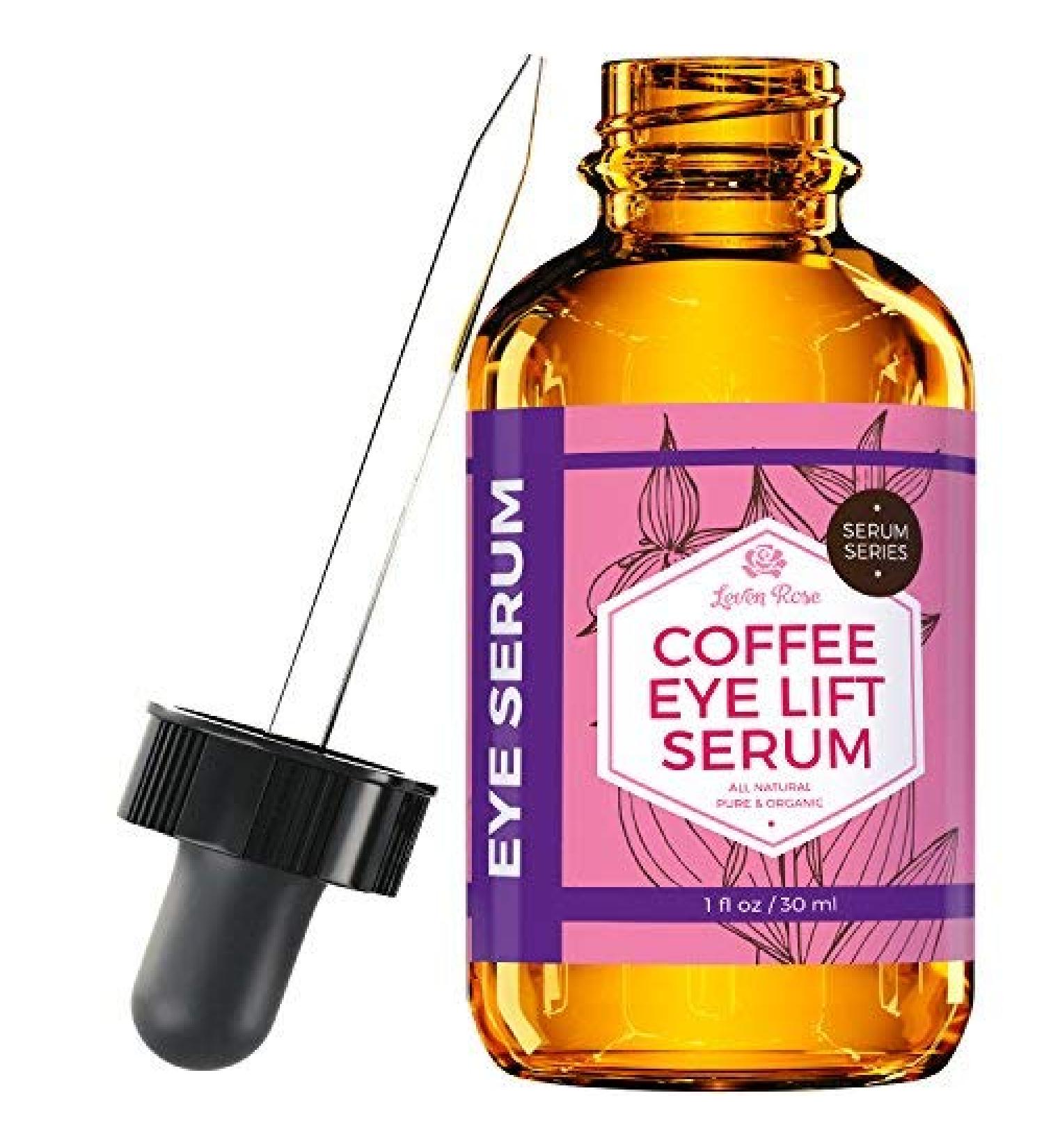 Coffee Eye Lift Serum by Leven Rose Pure  Organic  Natural Reduces Puffiness  Anti Aging  Brightens Tired Eyes 1 oz