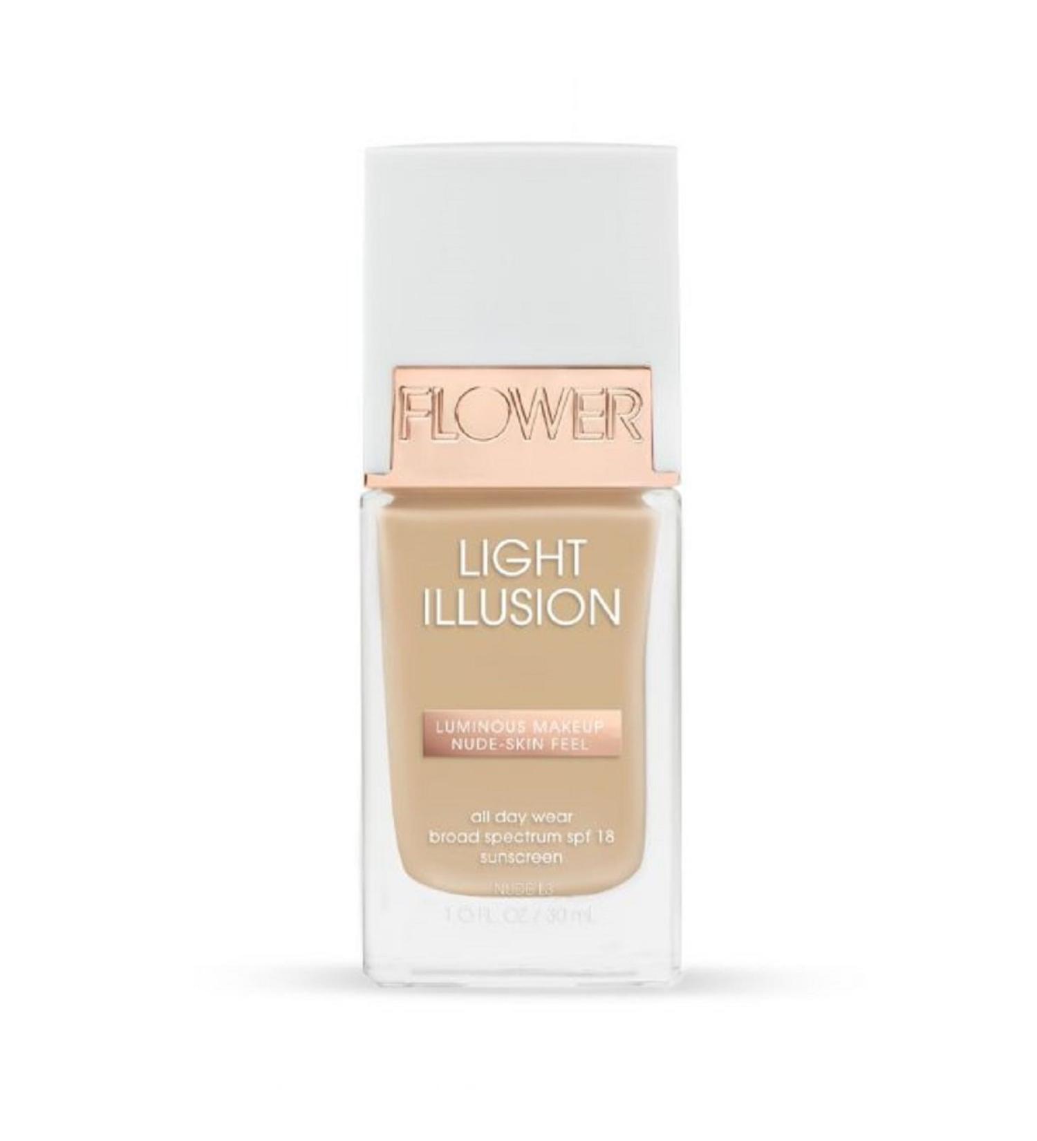 Flower Beauty Light Illusion Foundation with SPF 18 - Liquid Foundation Makeup with Buildable Coverage & Breathable/Lightweight Formula - Natural Complexion (Nude) (1 Count (Pack of 1))