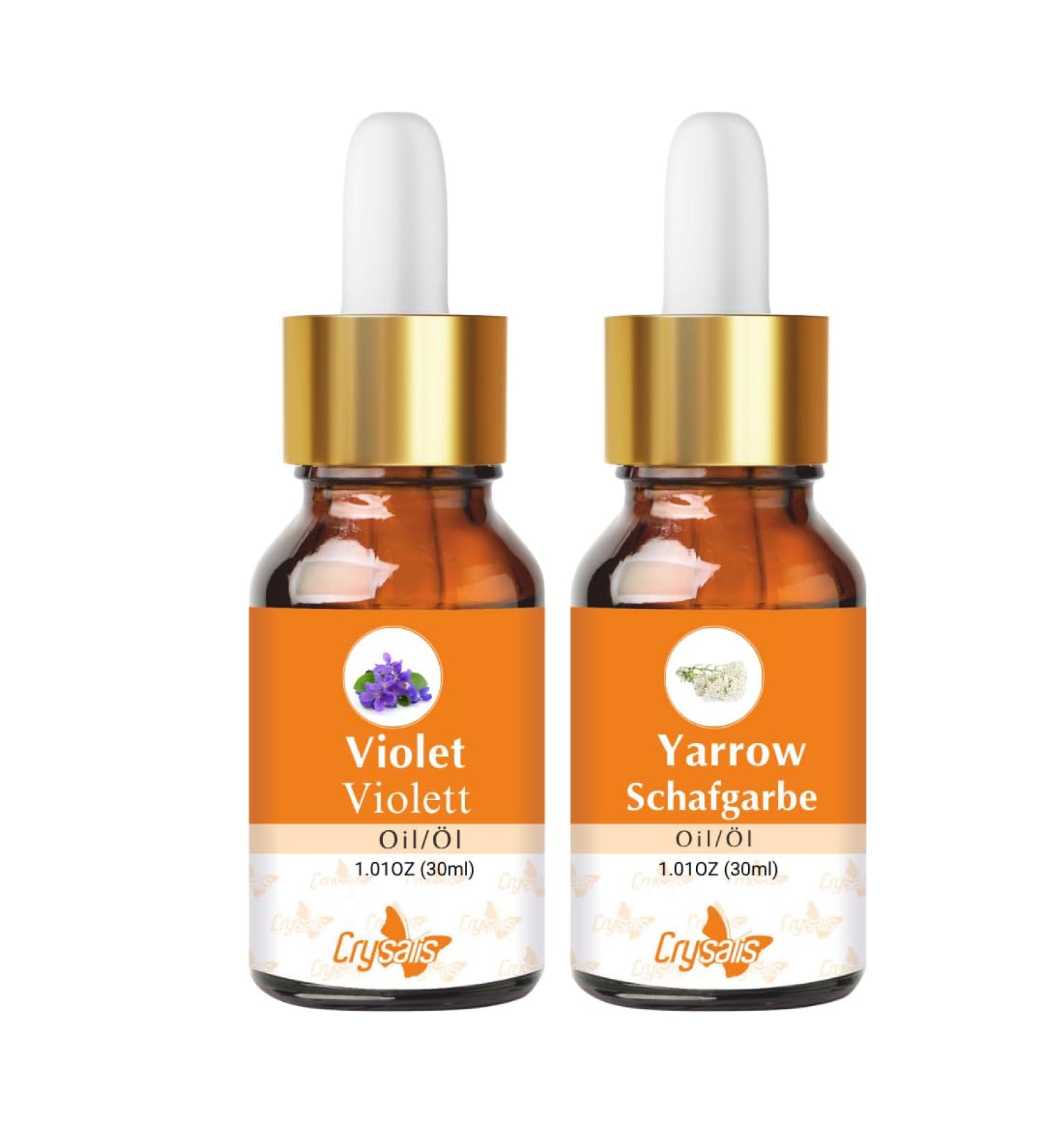 CRYSALIS Crysalis Oil Combo: Violet (Viola odorata) 1.01 Fl Oz (30 ml) & Yarrow (Achillea millefolium) Oil 1.01 Fl Oz (30 ml)