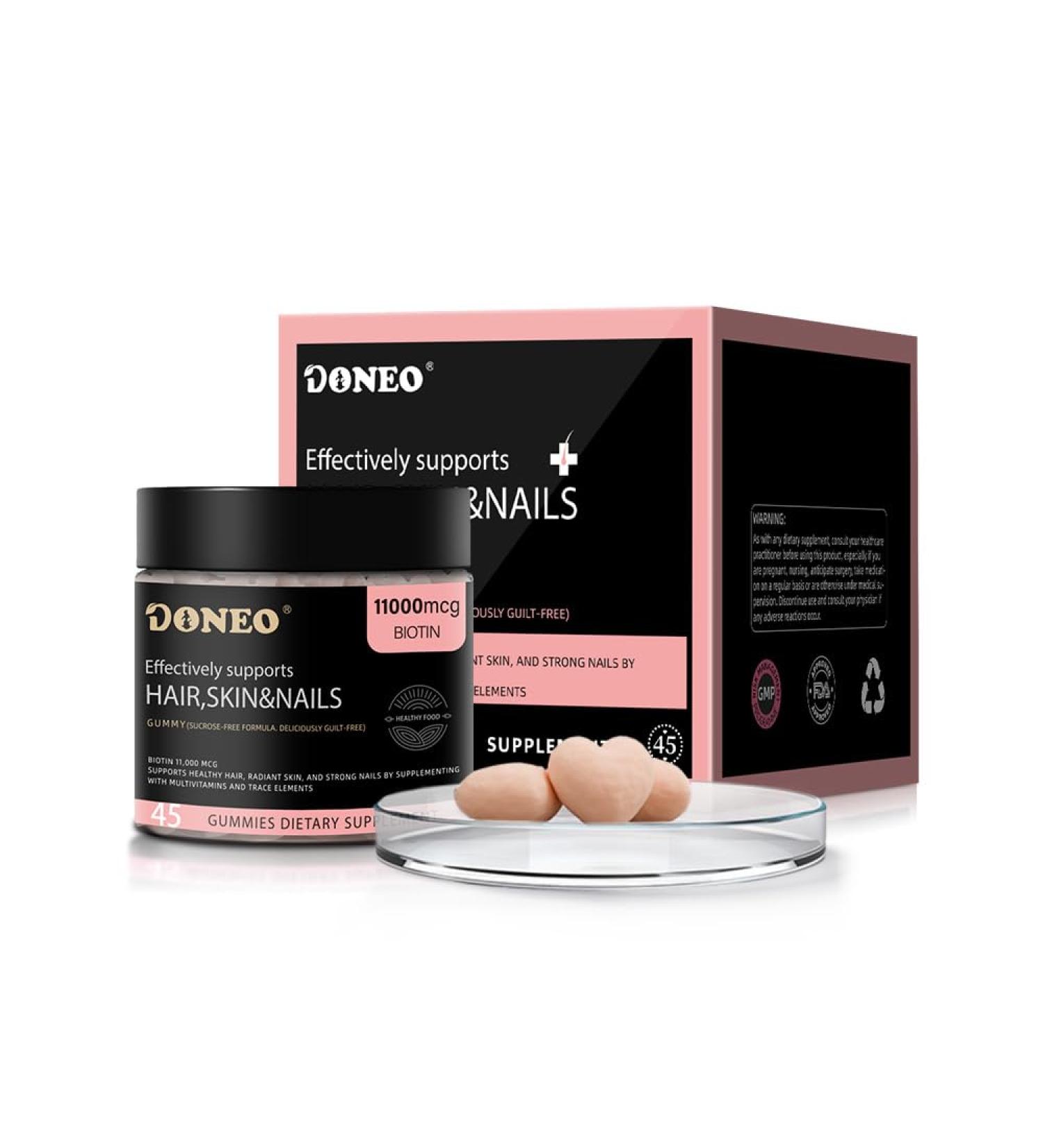 DONEO Biotin 11 000 mcg Gummies for Hair Growth Skin & Nails - Vegan B7 Supplement for Extra Strength - Suitable for Men & Women - Supports Stronger Hair Strong Nails & Radiant Skin - 45 Capsules - Buy Online on GoSupps.com