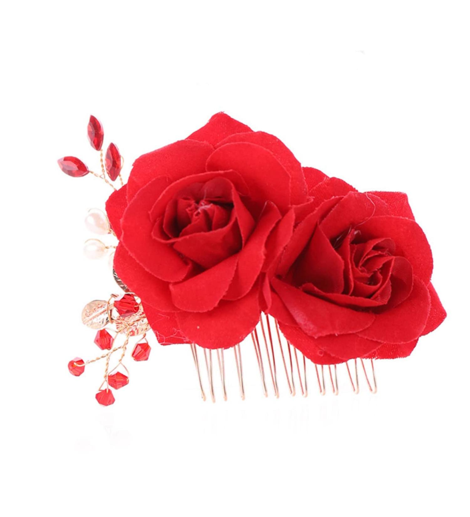 FRCOLOR Wedding Rose Flower Hair Comb Bridal Floral Hair Headpiece rose Bridal Rose hair comb s for women Silk Rose comb flower headband hair barrettes for women bride flower hairpin - Buy Online on GoSupps.com