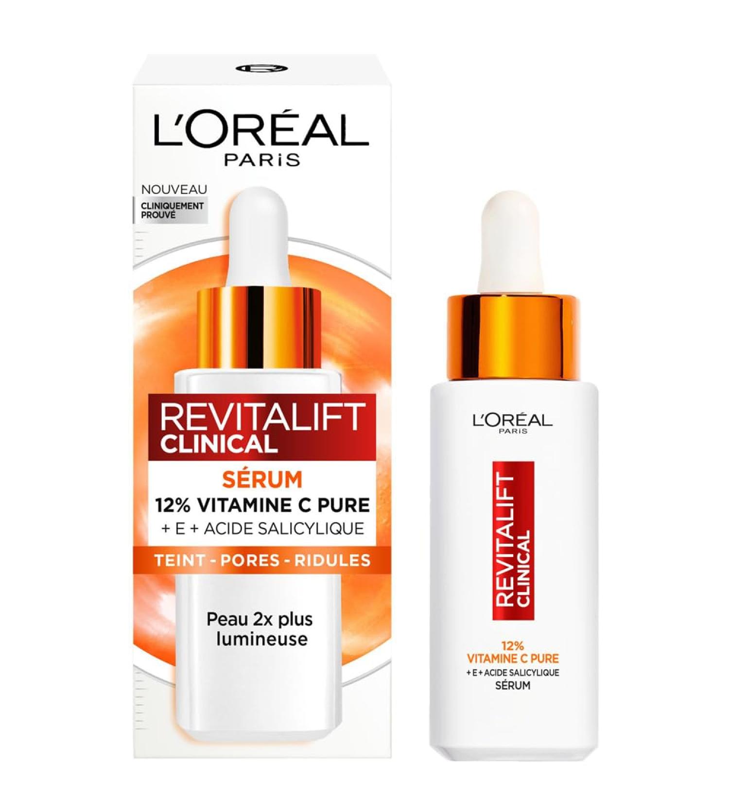 L Or al Paris 12% Pure Vitamin C Serum + Salicylic Acid + Vitamin E Antioxidant & Anti-Aging Uneven Skin Tone Pores and Fine Lines Anti-UV Bottle Revitalift Clinical 30 ml - Buy Online on GoSupps.com