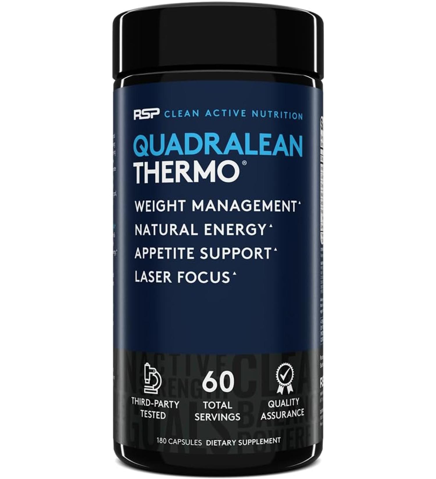 RSP Nutrition QuadraLean Thermogenic Fat Burner for Men & Women Weight Loss Supplement Crash-Free Energy Metabolism Booster & Appetite Suppressant Diet Pills 180 Capsules 60 Servings - Buy Online on GoSupps.com