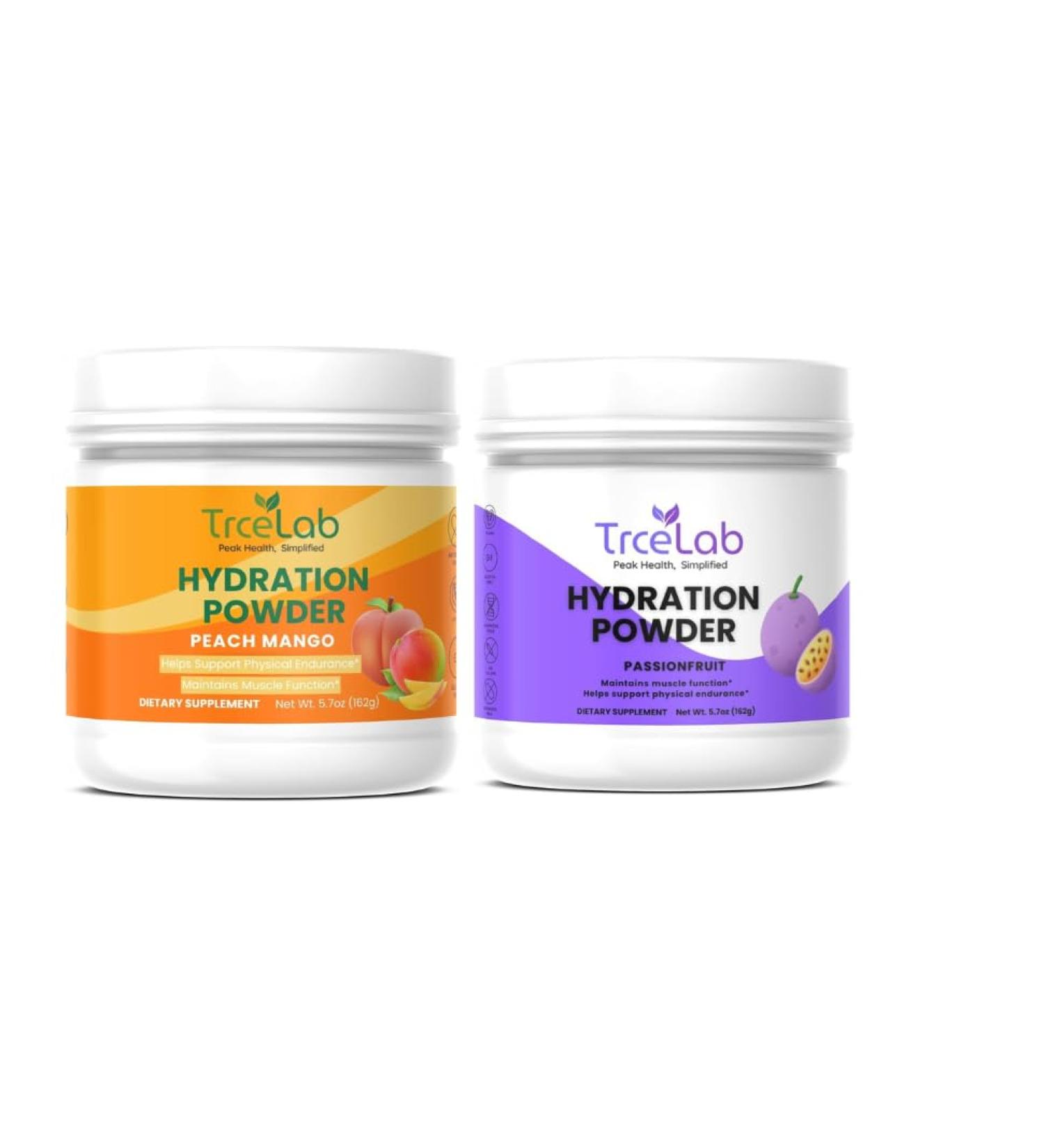 TRCELAB Hydration Powder Duo Peach Mango & Passionfruit Electrolyte Drink Mix Low Sodium No Sugar Vegan Daily Hydration & Electrolyte Support - Buy Online on GoSupps.com