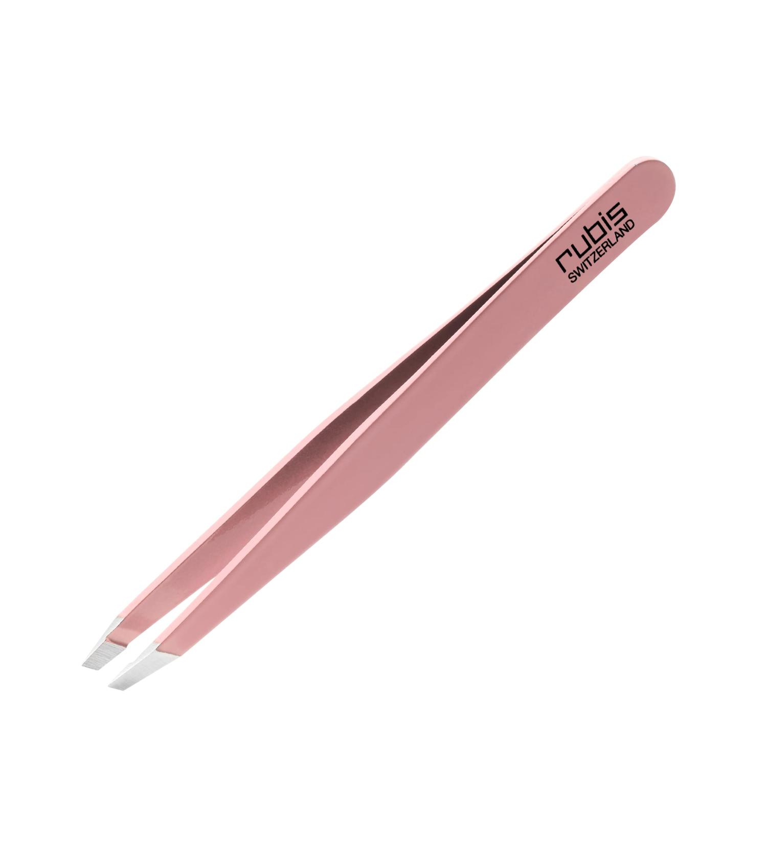 Rubis Classic Stainless Steel Slanted Tweezers | Precision Eyebrow & Hair Removal Tool | Made in Switzerland | Pink - Buy Online on GoSupps.com