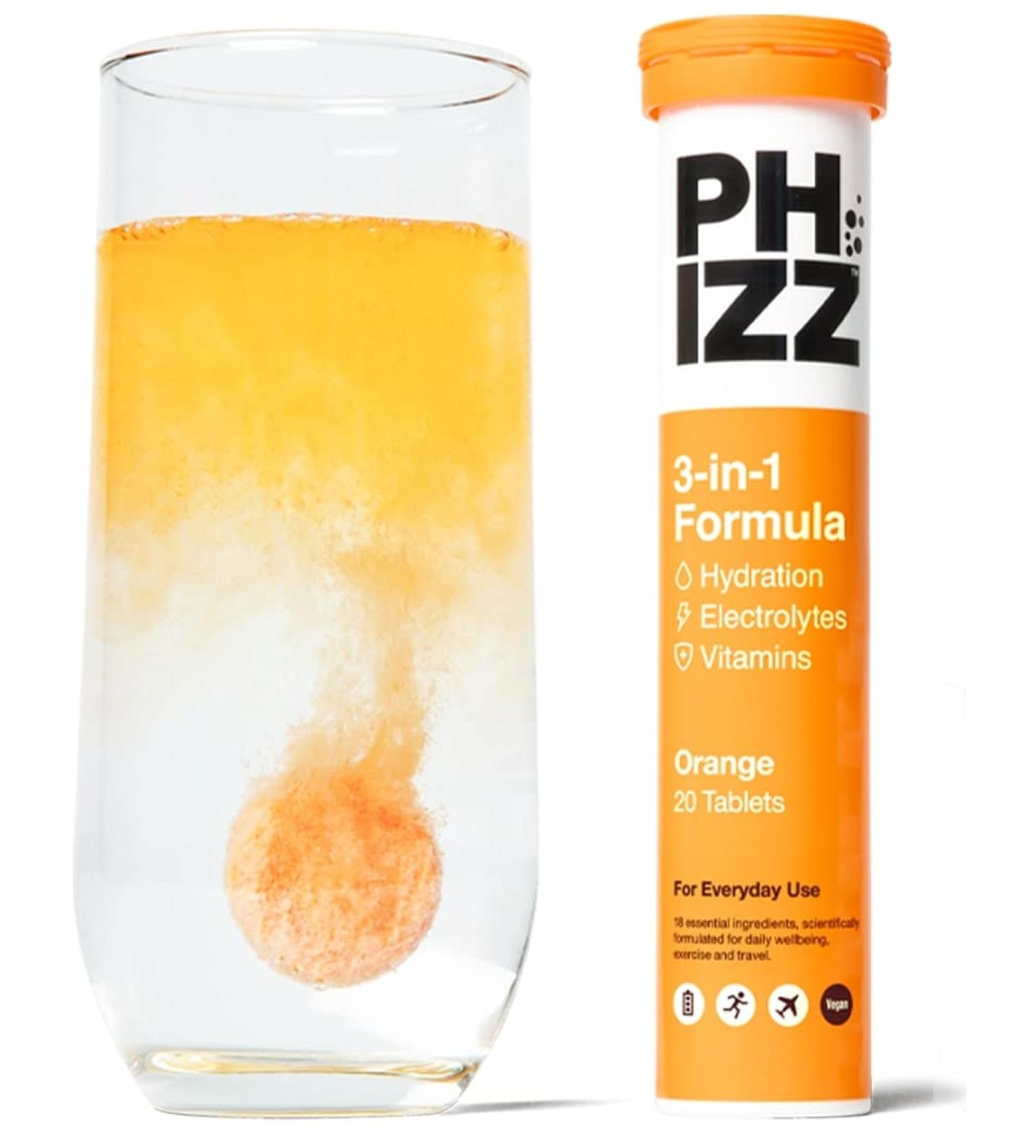 Phizz Electrolytes Multivitamin & Hydration Tablets - 20 Effervescent Rehydration Electrolyte Tablets - Vegan, Low Calorie with 18 Vitamins & Minerals - Orange Flavor 20 Count - Buy Online on GoSupps.com