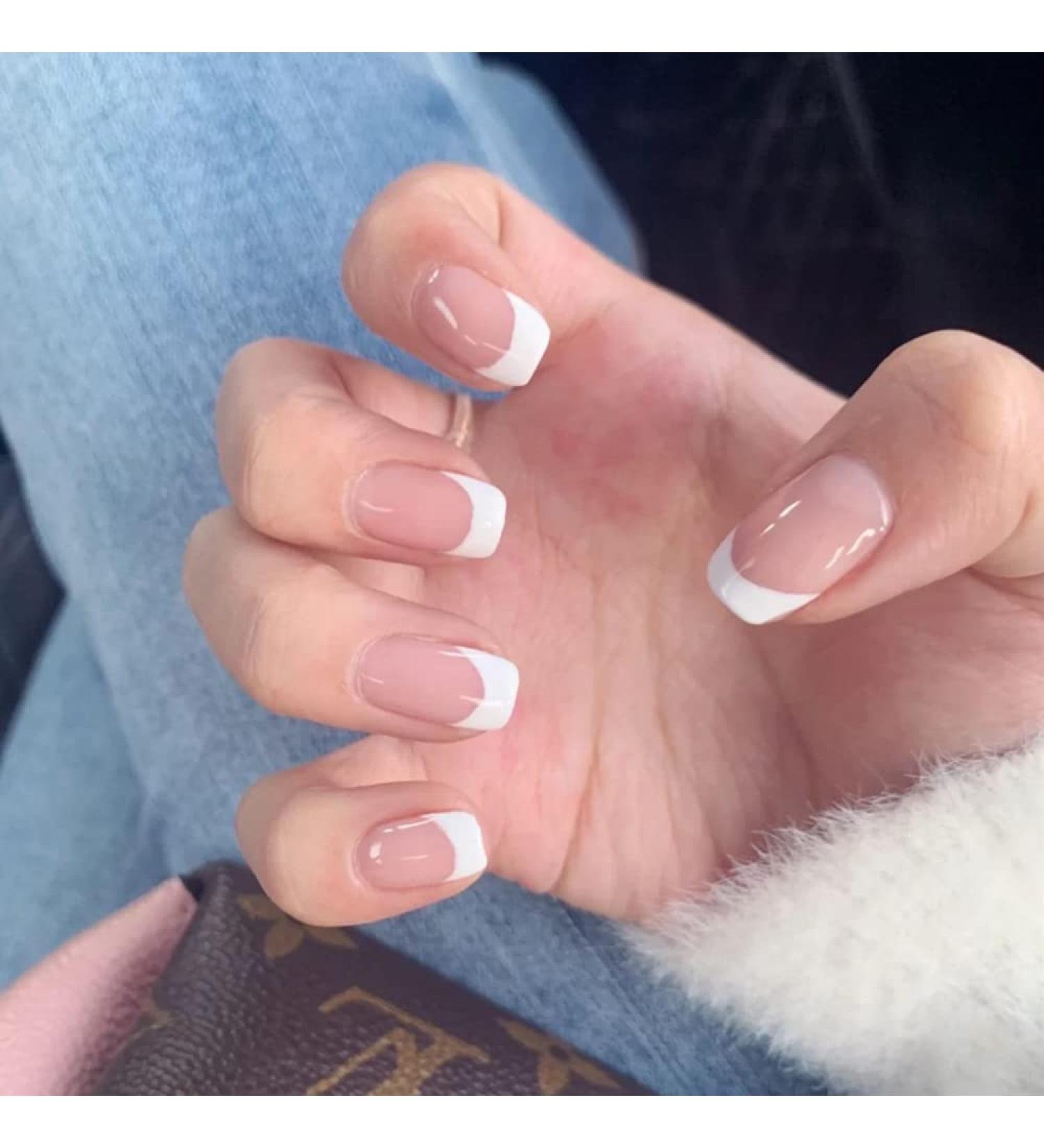 Short Pink Square Fake Nails False Nails with Glue Elegant Touch Nails Nude Square Acrylic False Nails Stick on Nails for women Nail Salon (Nails_S_French) - Buy Online on GoSupps.com