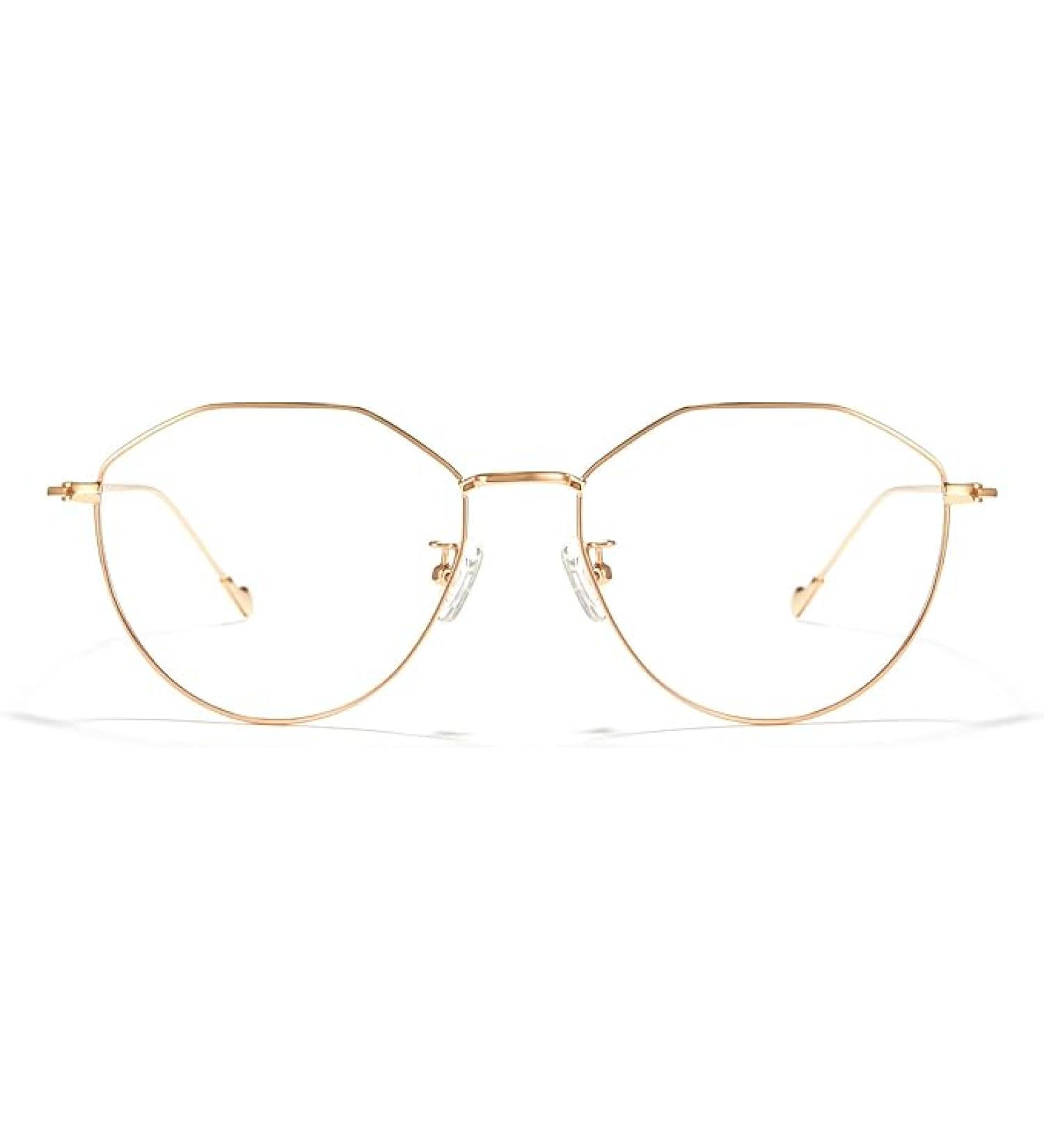 Cyxus Round Blue Light Glasses for Men Women Wire Frame UV Blocking Computer Glasses Clear Lens Metal Ultralight Eyewear - 22 - Oval Gold Frame - Clear Lens - Buy Online on GoSupps.com