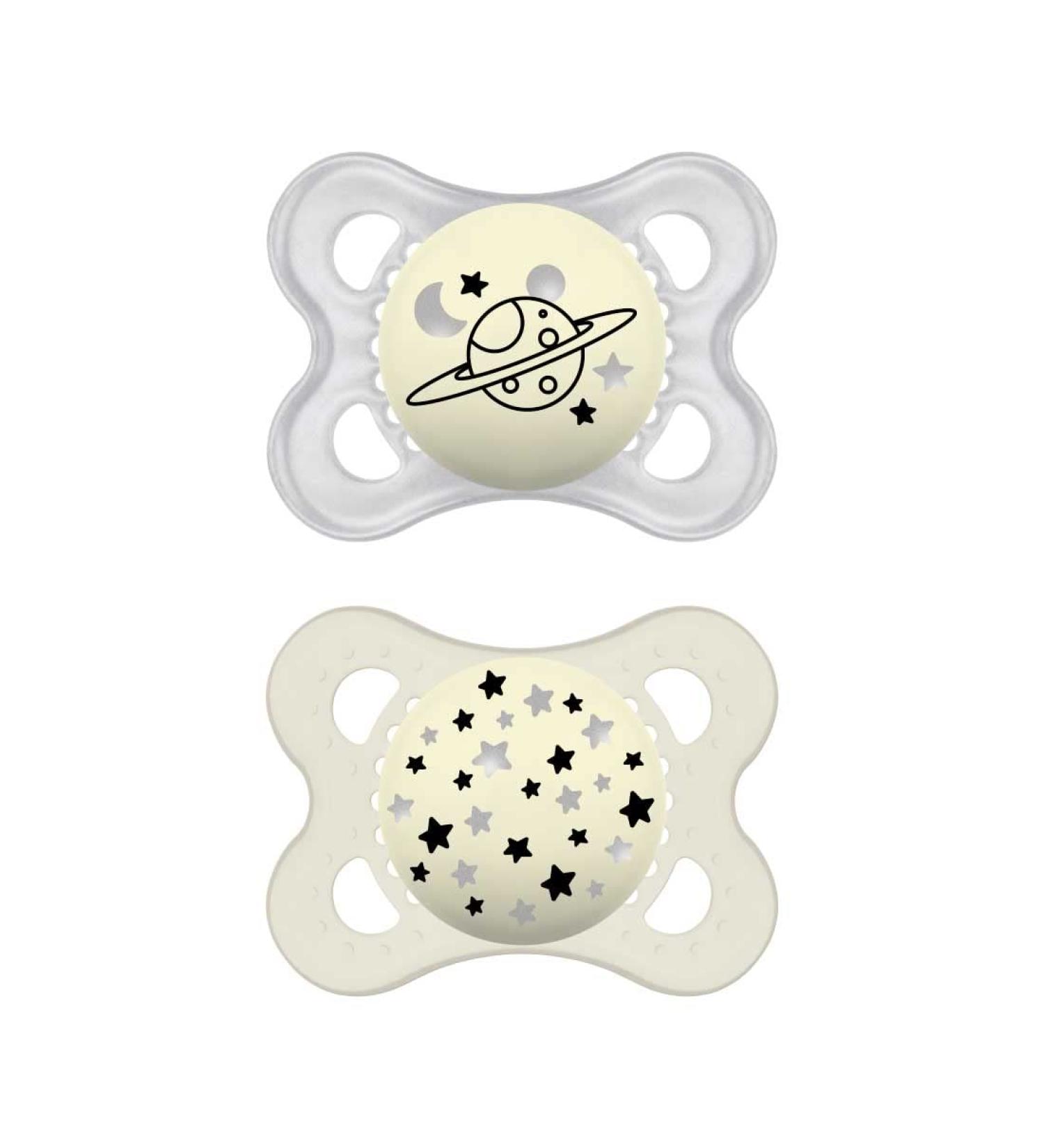 MAM Original Night Pacifiers Set of 2 - SkinSoft Silicone for 2-6 Months - Neutral Blue with Holder - International Shipping Available - Buy Online on GoSupps.com