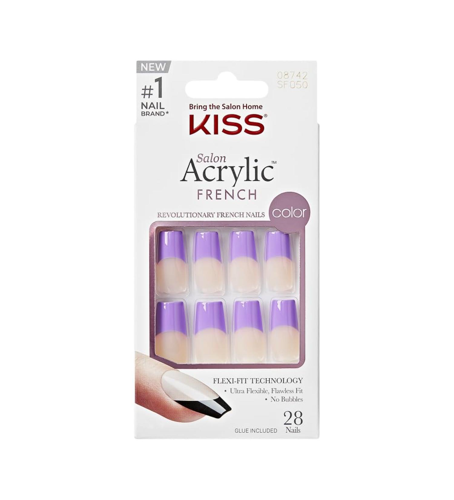 KISS Acrylic French False Nails Kit - Long Square Purple Tip Nails for Easy Application - Ready to Wear Gel & Manicure Included - Buy Online on GoSupps.com