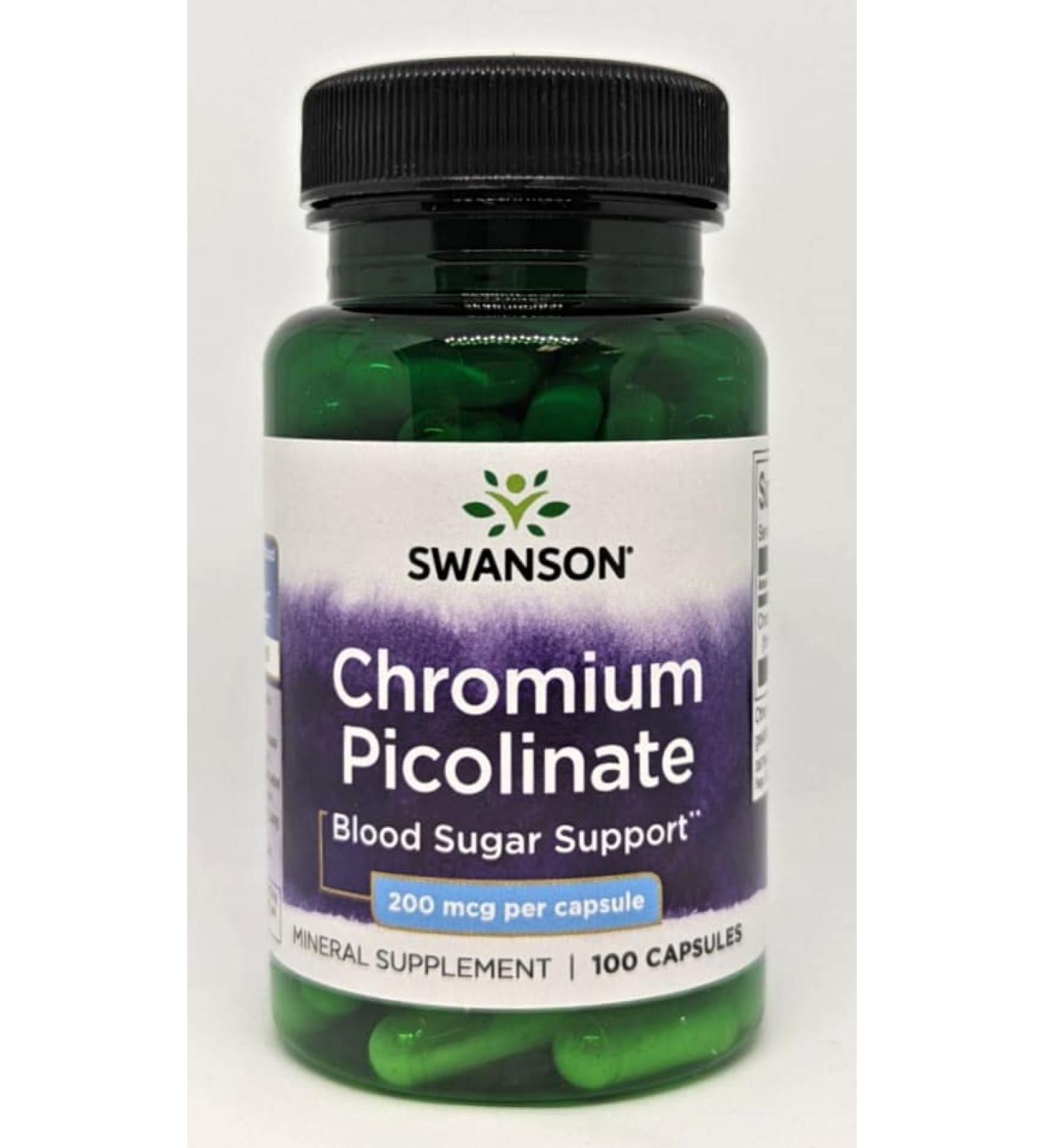 Swanson Chromium Picolinate Supplement - Promotes Metabolism & Weight Management - Supports Healthy Blood Sugar - 100 Capsules, 200mcg - Buy Online on GoSupps.com