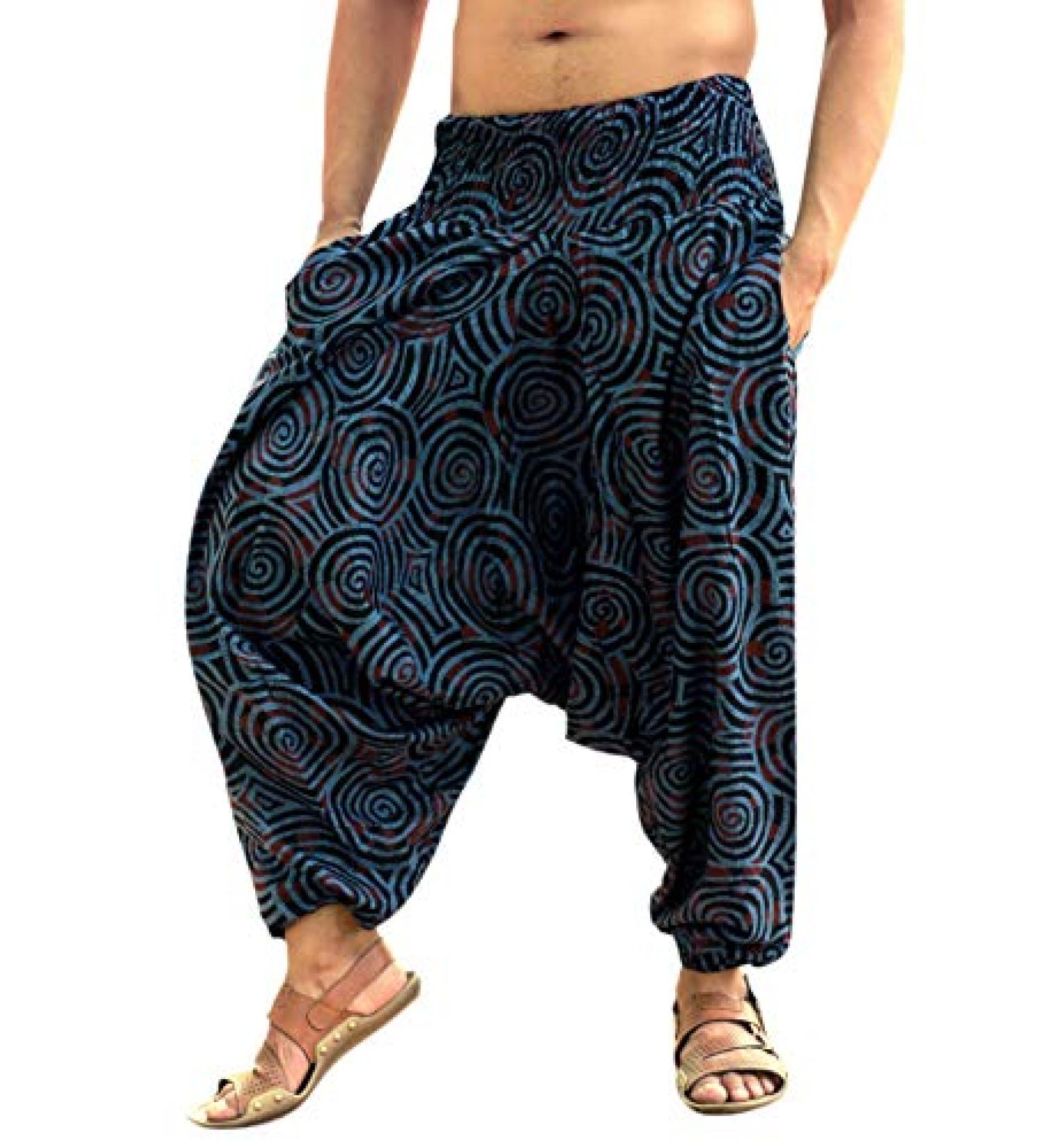 SARJANA HANDICRAFTS Unisex Cotton Harem Pants with Pockets - Hippie Blue Yoga Trousers - Buy Online on GoSupps.com