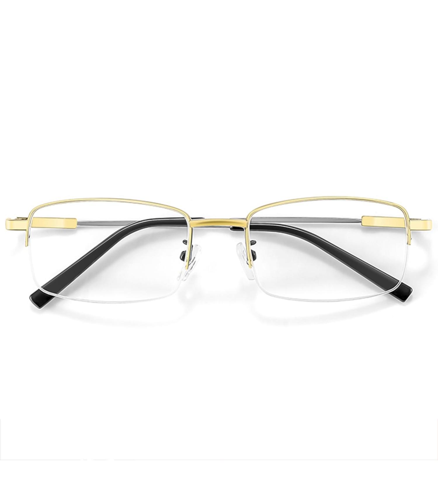 Lightweight Titanium Alloy Half-Frame Business Reading Glasses for Men | Blue Light Blocking 3.0x Gold Readers - International Shipping Available - Buy Online on GoSupps.com