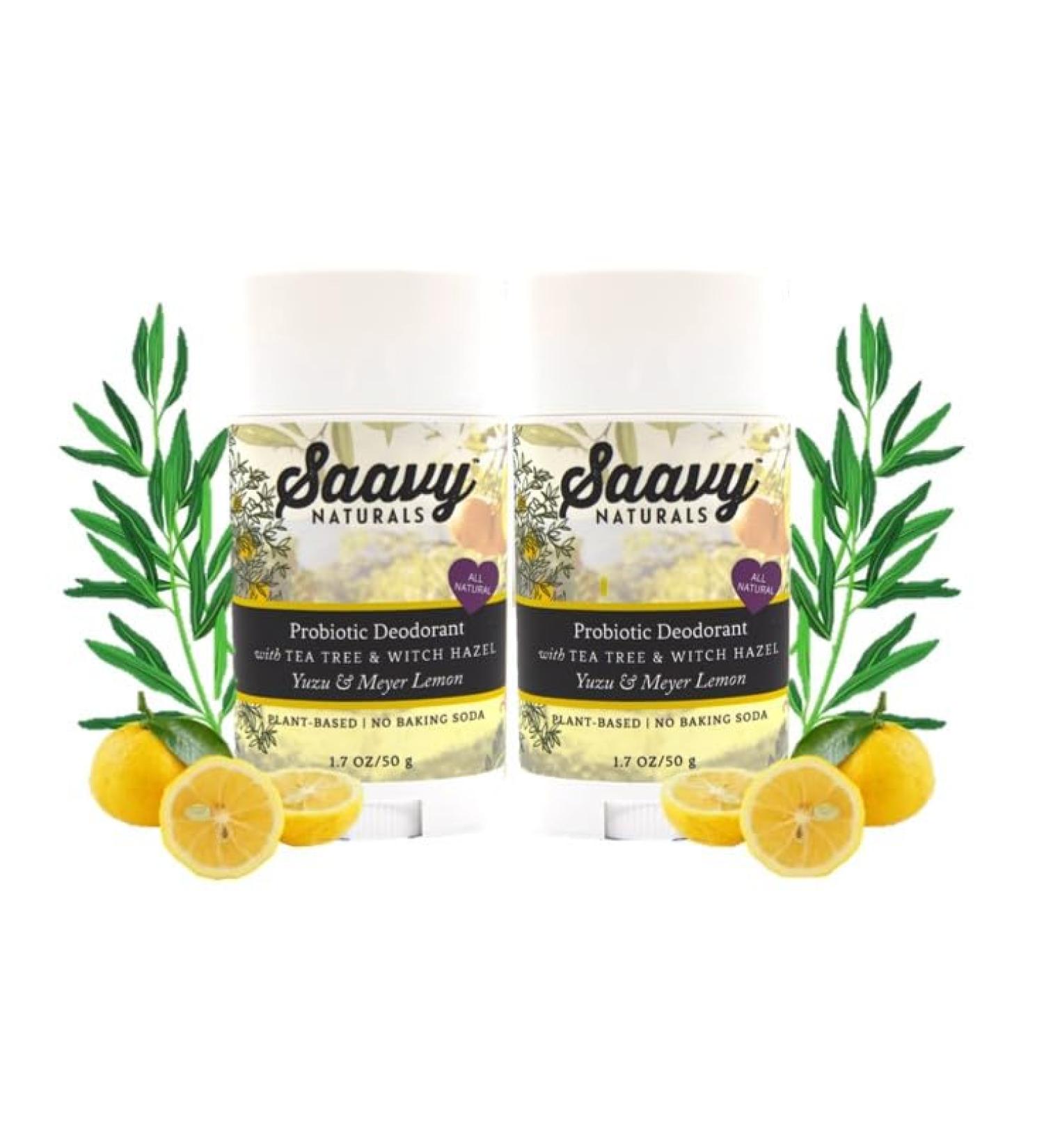 2 PACK- Saavy Naturals Probiotic Deodorant Aluminum-Free Baking Soda Free No Residue All Day Protection for Women and Men Natural Vegan Formula Yuzu and Meyer Lemon - 1.7 Oz Yuzu & Meyer Lemon - Buy Online on GoSupps.com