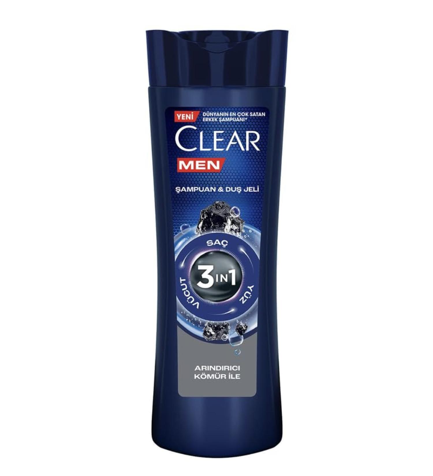 Clear Men 3 in 1 Shampoo & Shower Gel Purifying Charcoal 350 ML-11.8 Fl Oz