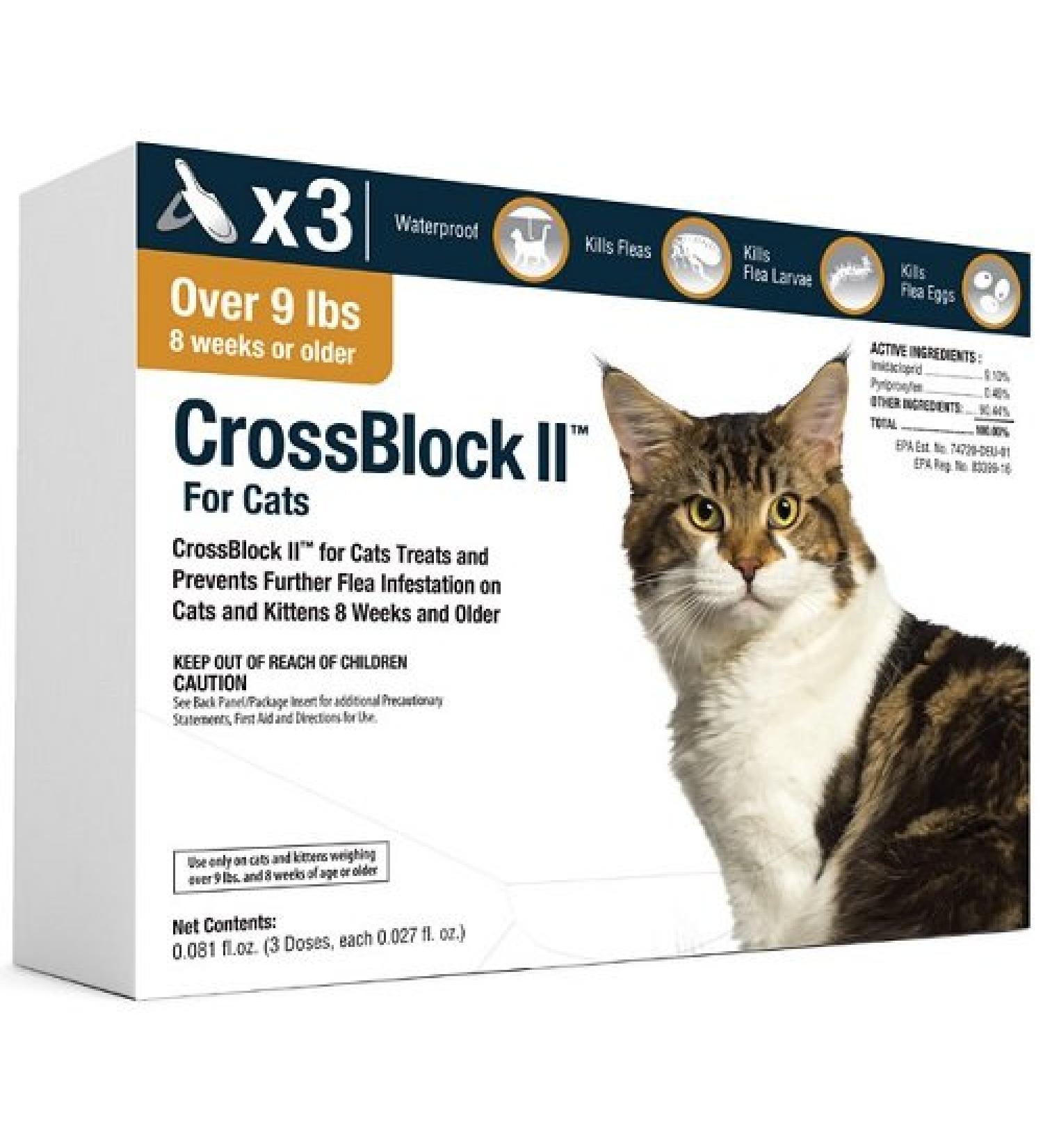 VetOne - CrossBlock II Kills & Prevents Fleas on Cats (Over 8 Weeks Old) | Waterproof to Last Long | Ensures 3 Months of Protection (9lbs+)