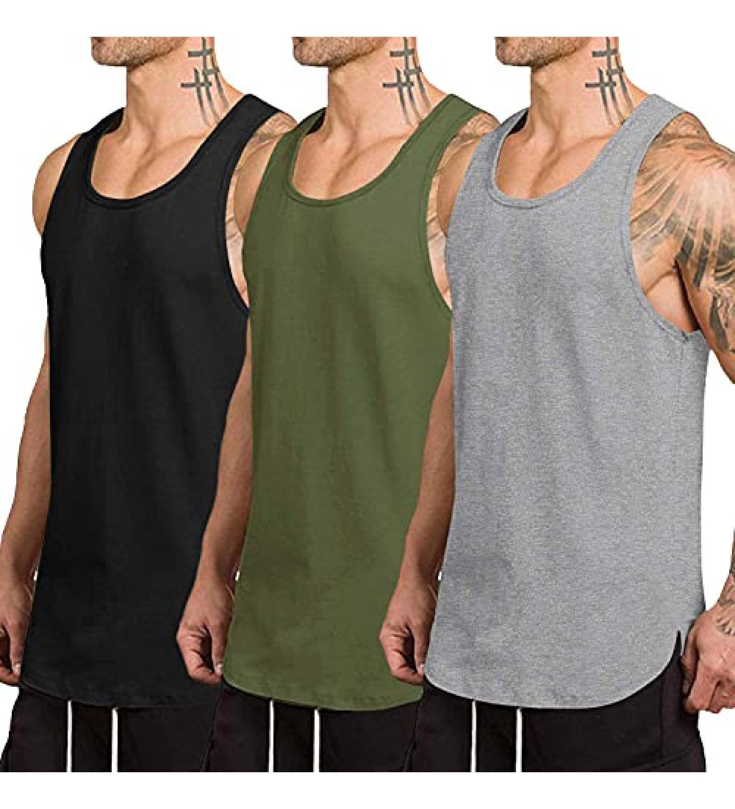 COOFANDY Men's 3 Pack Quick Dry Workout Tank Top - Black/Gray/Army Green - Large - Buy Online on GoSupps.com