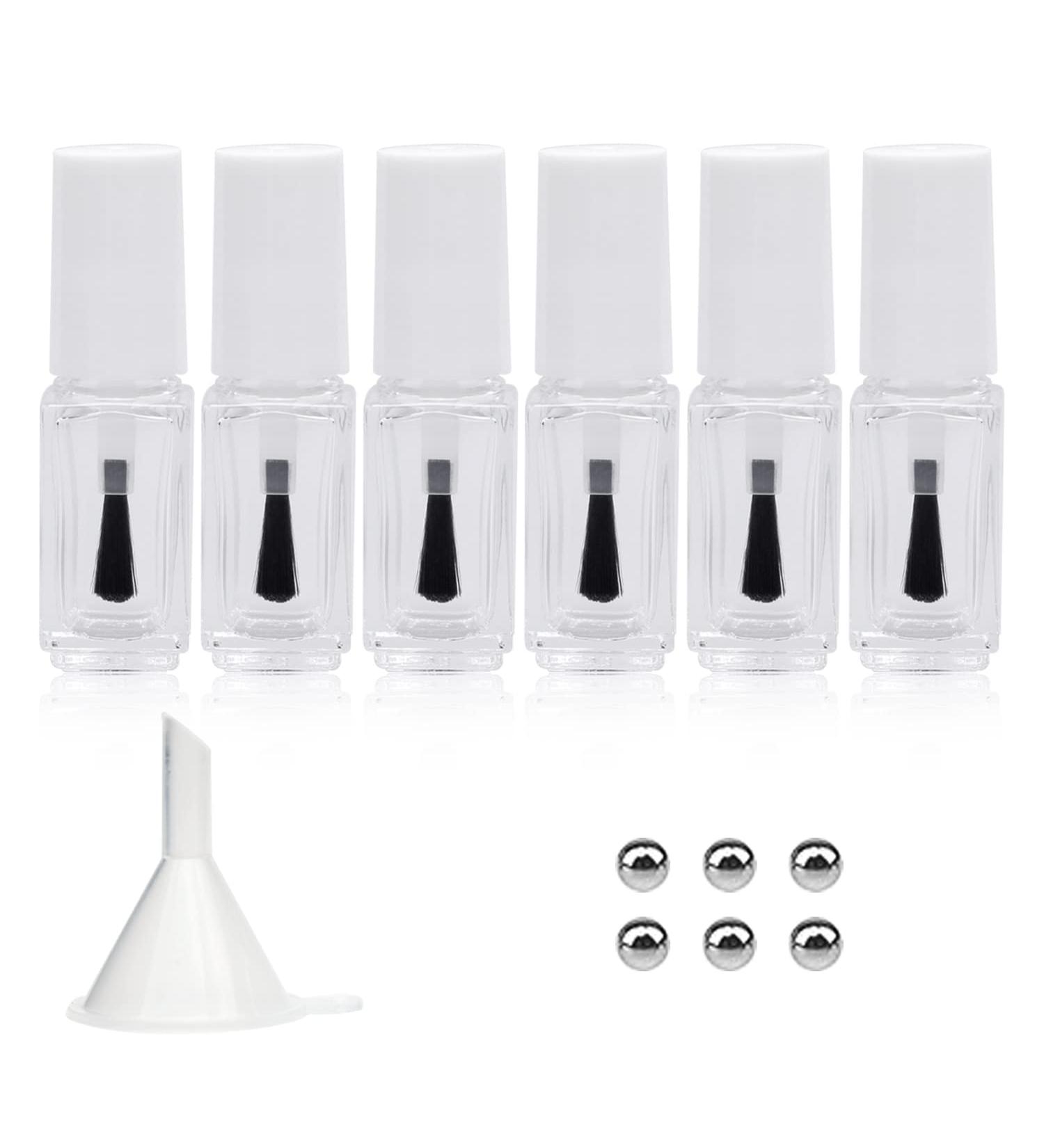 Agidea 5ML Empty Nail Polish Bottles - 6PCS Small Glass Containers with Brushes, Mixing Balls & Funnels (White) - Buy Online on GoSupps.com