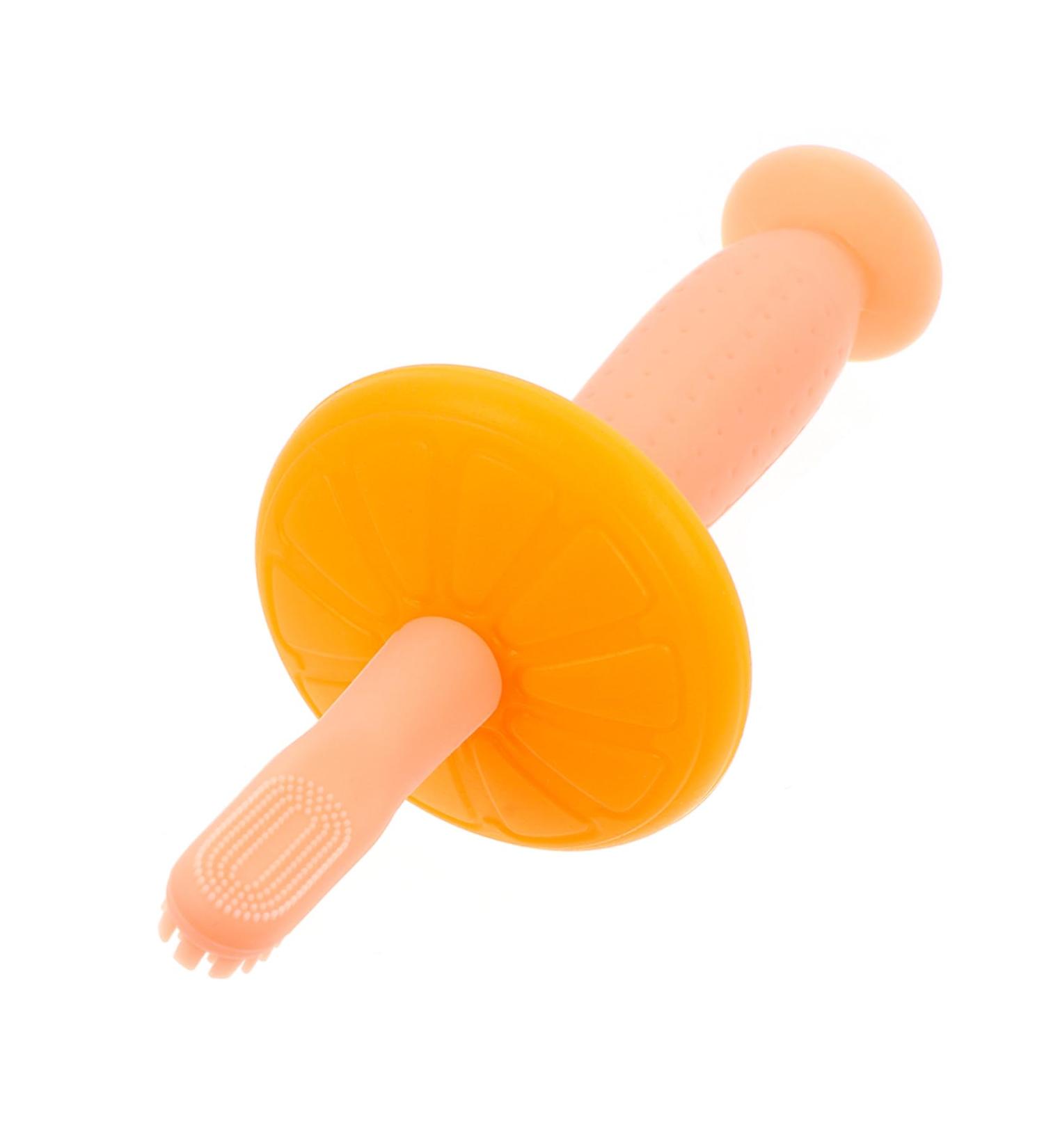 Minkissy Silicone Baby Toothbrush Set | Childrens Toothbrush with Banana Bite Ring | Premium Mouth Protection & Cleaning Gel Pink - Buy Online on GoSupps.com