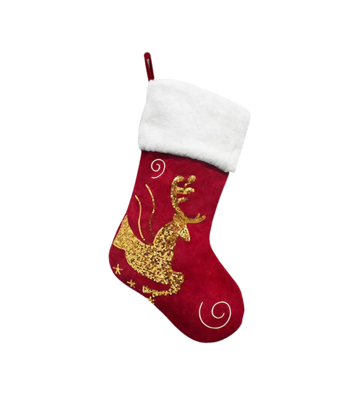 Belupai 17.3 Embroidered Velvet Christmas Stocking | Red Classic Holiday Gift Bag with Reindeer/Snow Design | Perfect for Fireplace Decor - Buy Online on GoSupps.com