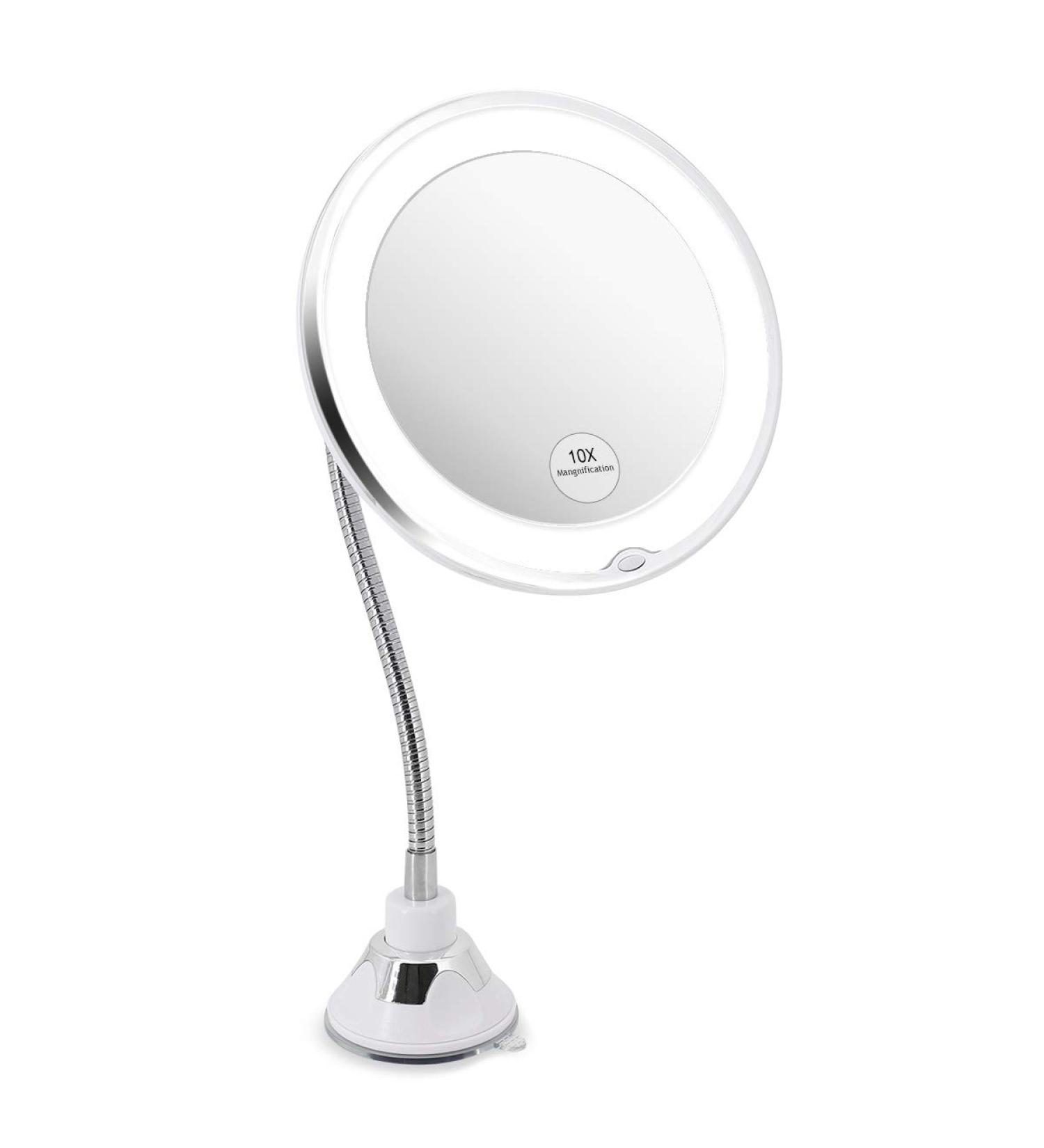 10X Magnifying LED Lighted Makeup Mirror with 360 Swivel Rotation - Glam Hobby Vanity Mirror for Bathroom with Flexible Gooseneck and Suction Cup - Buy Online on GoSupps.com