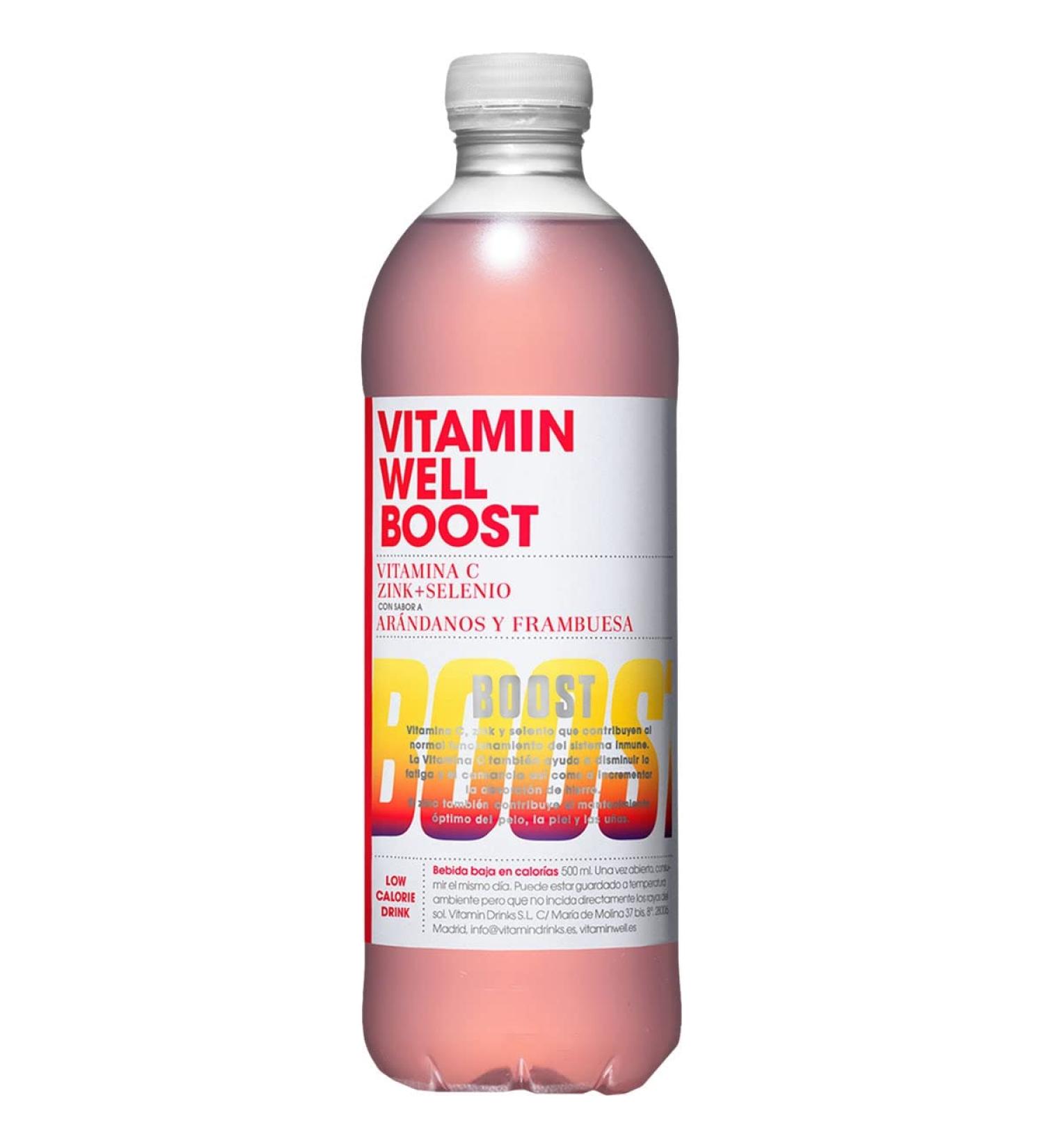 GOOD4YOU Vitamin Well Well Boost Boisson rafraîchissante aux vitamines et minéraux Goût myrtilles et framboise Bouteille 50 cl
