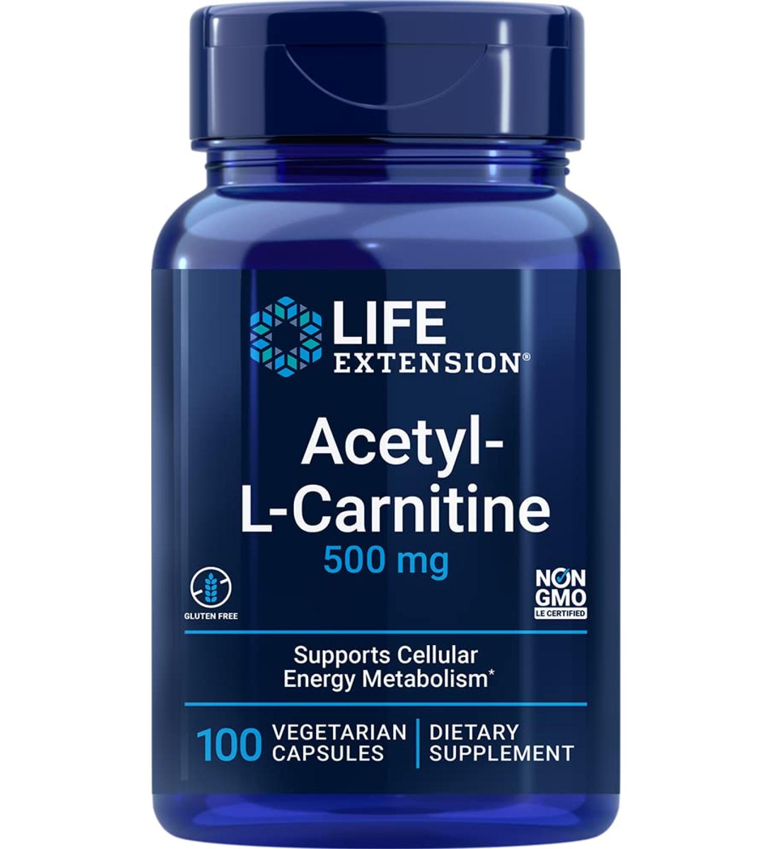 Acetyl L-Carnitine 500mg by Life Extension - 100 VCaps for Enhanced Energy & Metabolism - Buy Online on GoSupps.com