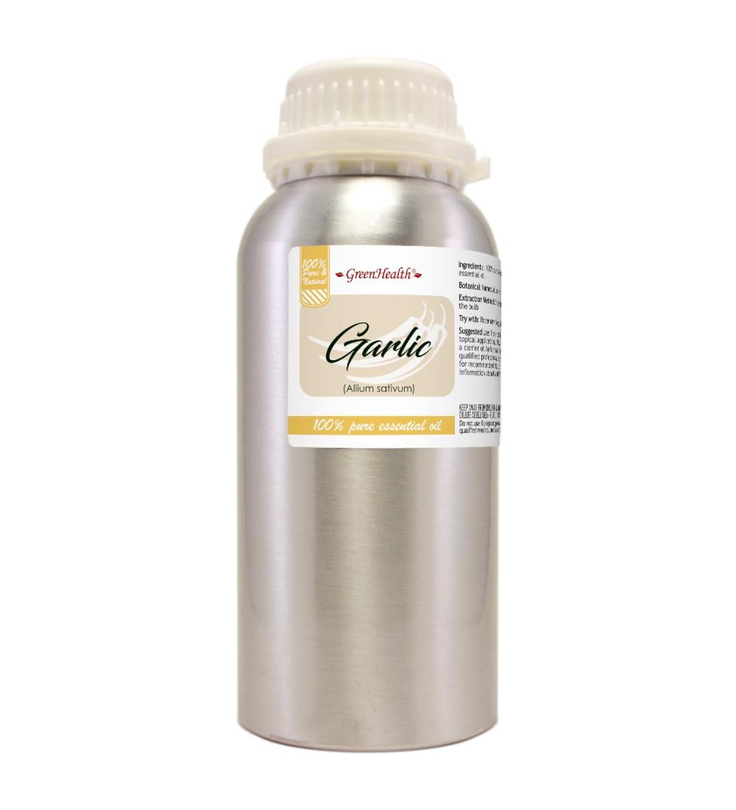 Garlic Essential Oil 16 fl oz (473 ml) Aluminum Bottle w/Plug Cap 100% Pure & Natural Undiluted GreenHealth - Buy Online on GoSupps.com