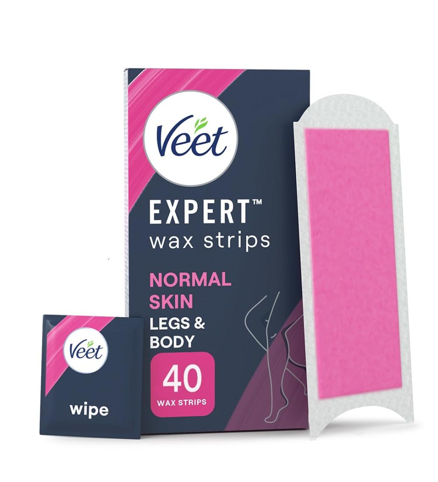Veet Expert Cold Wax Strips 44 Piece Set for Legs & Body - Normal Skin with Shea Butter Finish Wipes - Buy Online on GoSupps.com