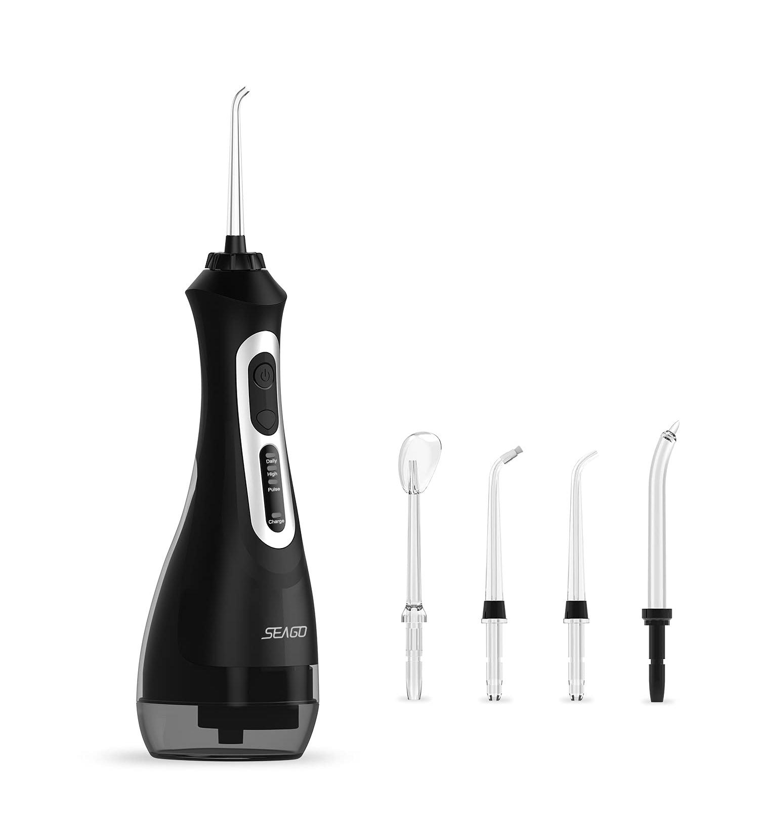 Buy Beantech SEAGO 200ml Cordless Water Flosser | Rechargeable Dental Oral Irrigator with 5 Jet Tips | IPX7 Waterproof & Powerful Battery for Home & Travel - SG-833BLK - Buy Online on GoSupps.com