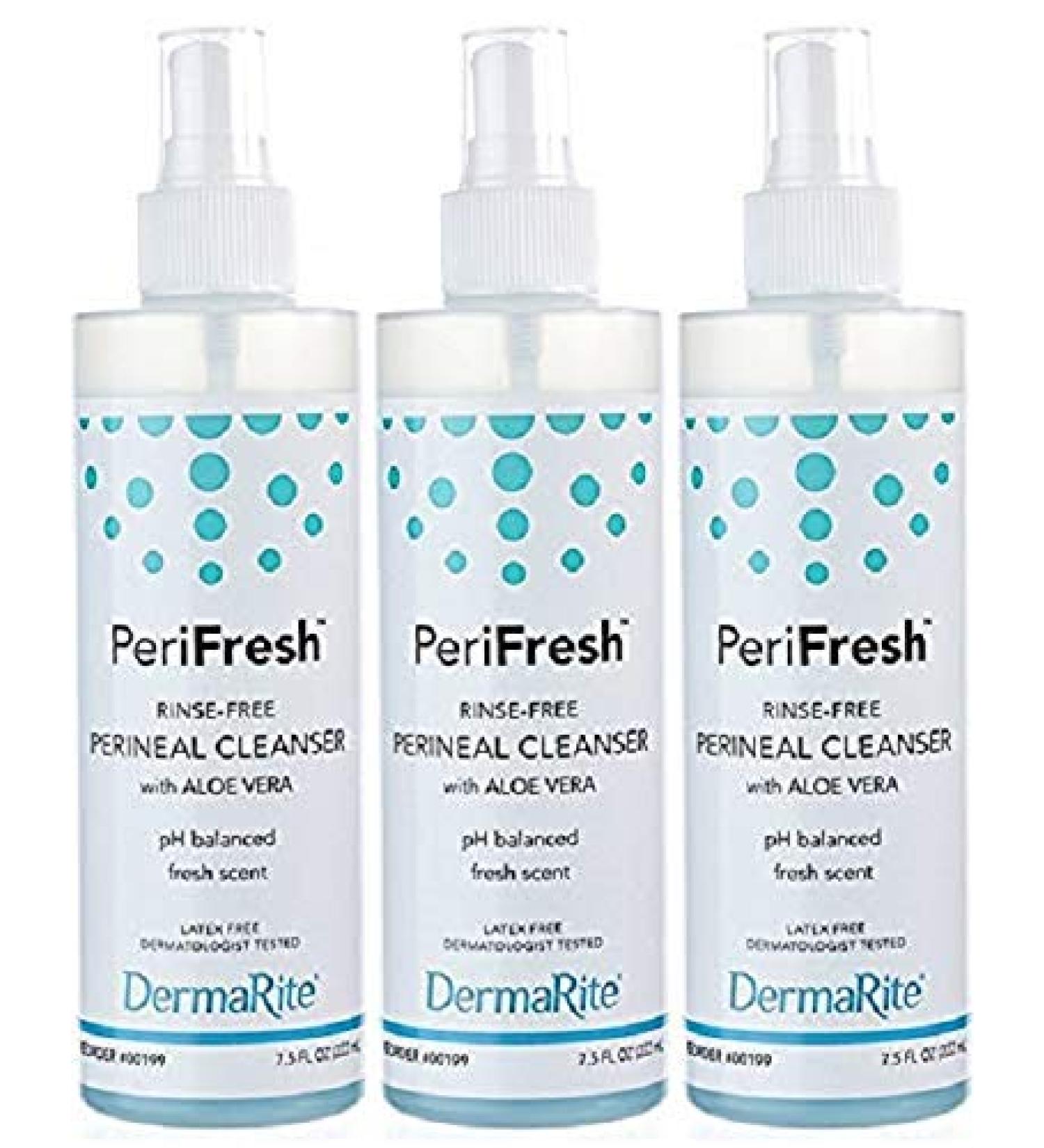 PeriFresh No Rinse Perineal Cleanser Spray, 3 Pack - 7.5 oz Peri Bottle - Mild Formula with Aloe - for Incontinence Care, Postpartum - for Men and Women 7.5 Fl Oz (Pack of 3)