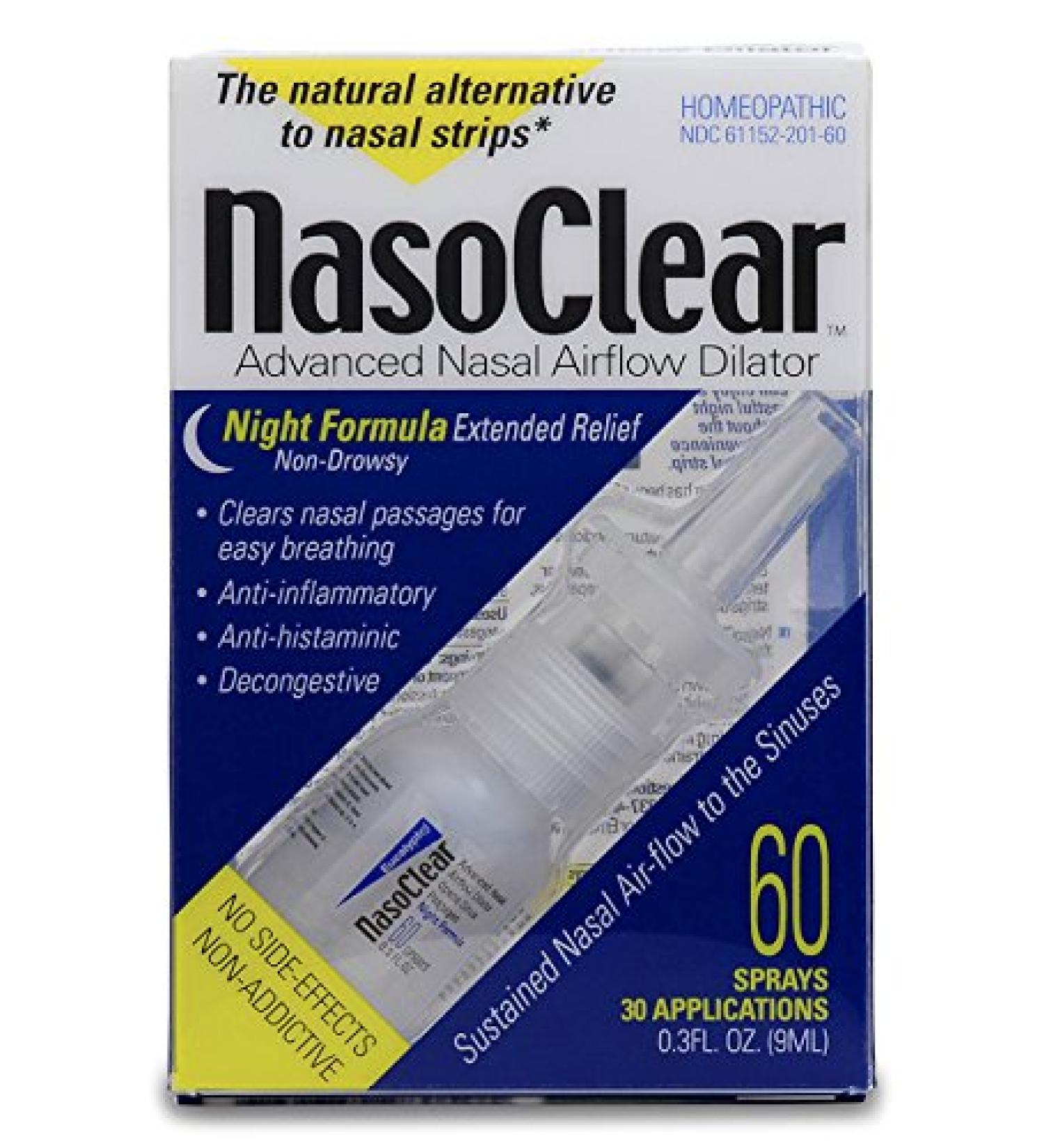 NasoClear Night Formula Natural Nasal Spray Congestion Relief Pack of 2