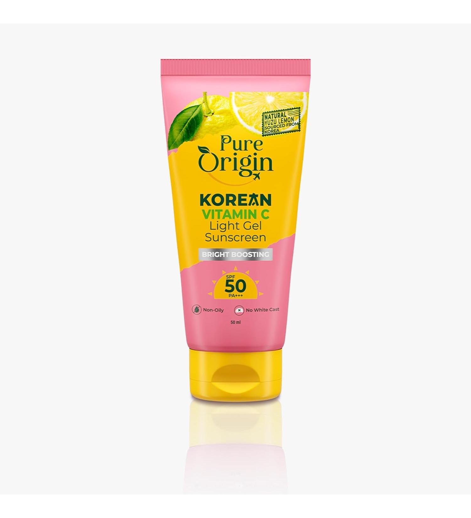 Pu.re Origin Kor.ean Vitamin C Light Gel Sunscreen with SPF 50 & PA++++|| Suitable for Oily Dry & Combination Skin | Broad Spectrum Non-sticky & Lightweight Brightens Skin & Prevents Tan | 50ml - Buy Online on GoSupps.com
